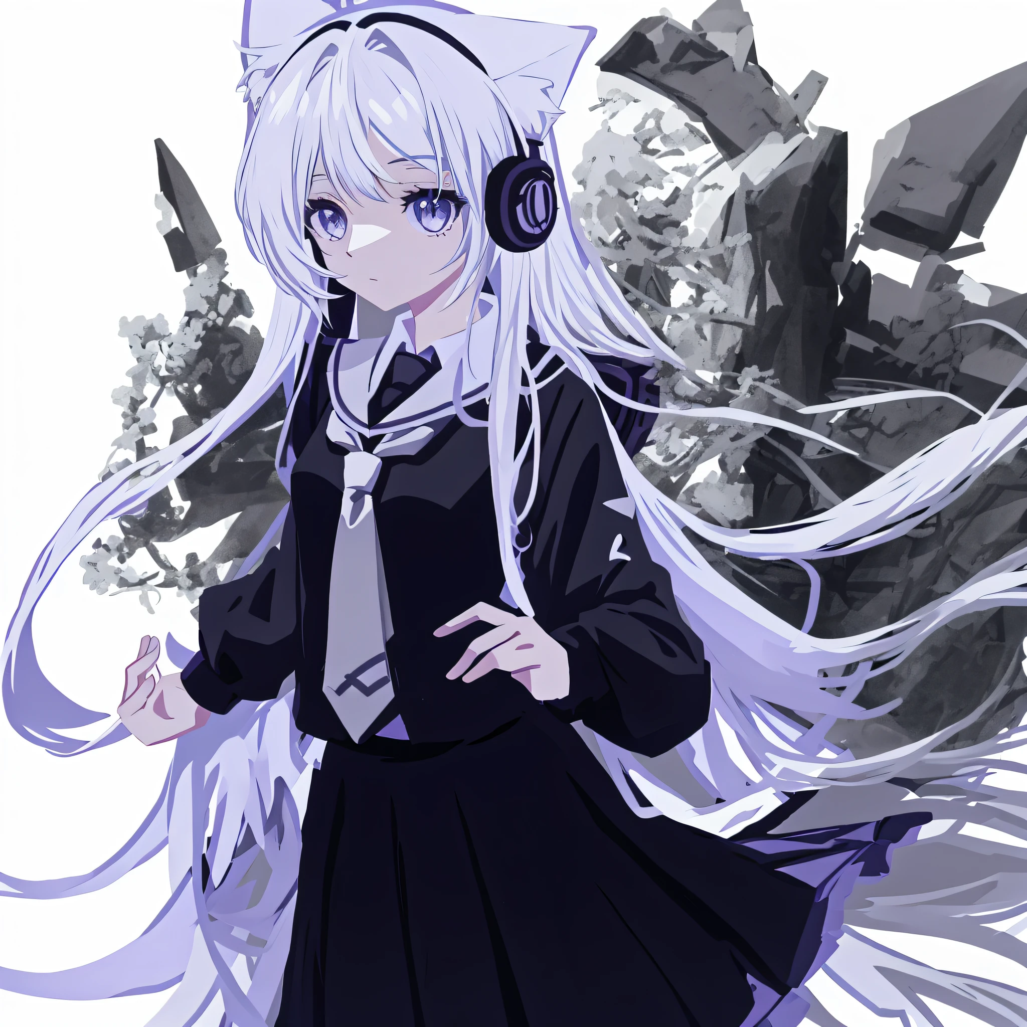 anime girl with headphones and a tie, anime moe artstyle, flat anime style shading, white cat girl, flat anime style, in an anime style, 2 d anime style, anime stylized, perfect white haired girl, unknown artstyle, white haired, anime girl with cat ears, holo is a wolf girl, girl with white hair, kantai collection style
