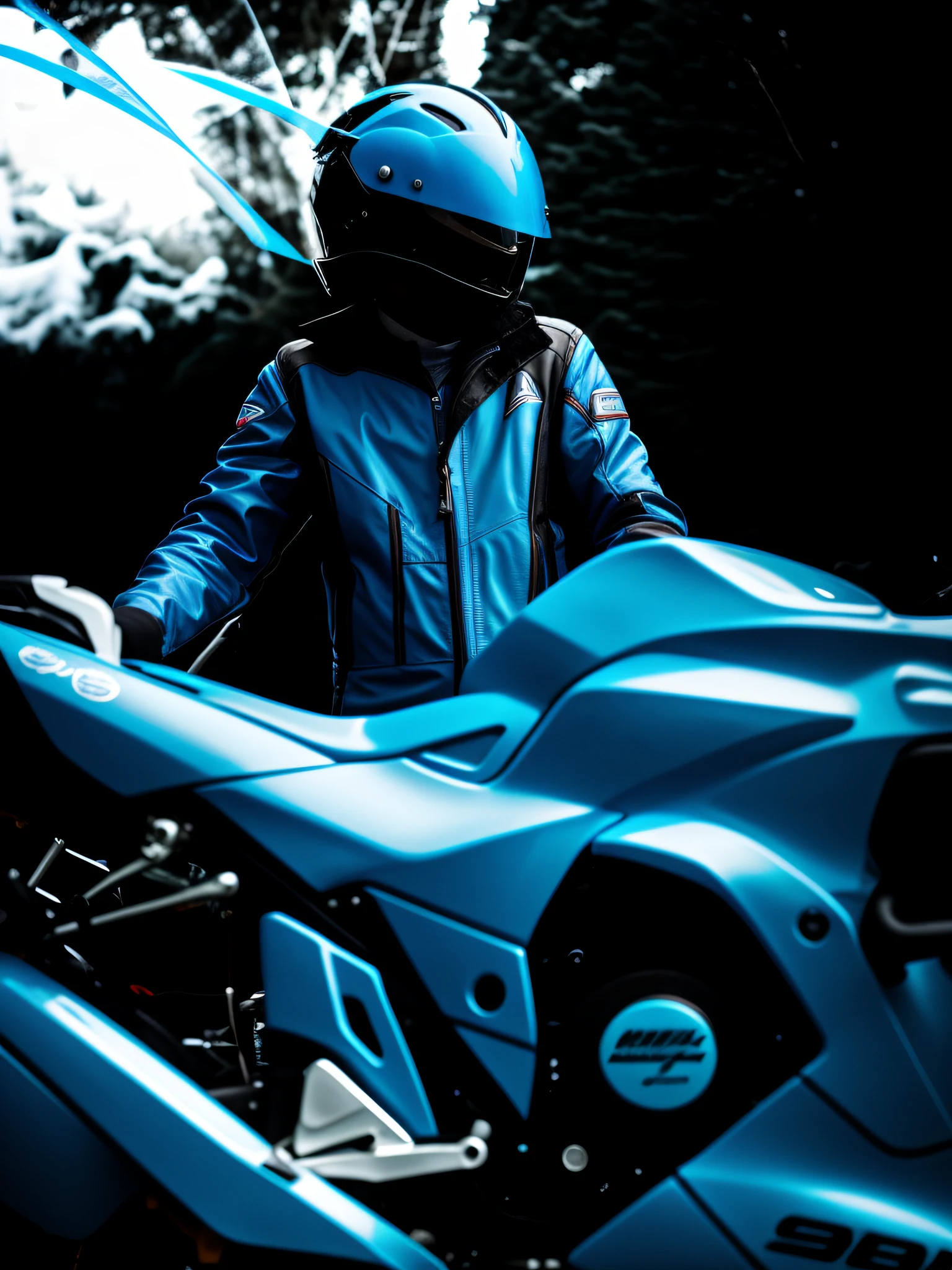 Alafed man in helmet and jacket standing next to blue motorcycle, cyber mechanical sense profile shot, riding, motorcycle, riding motorcycle, front full, trying to ride it, motorcycle, profile picture, riding motorcycle, morning details, cleanup, clean details, side shot, full coverage, profile image, my POV, Yoshimura exhaust