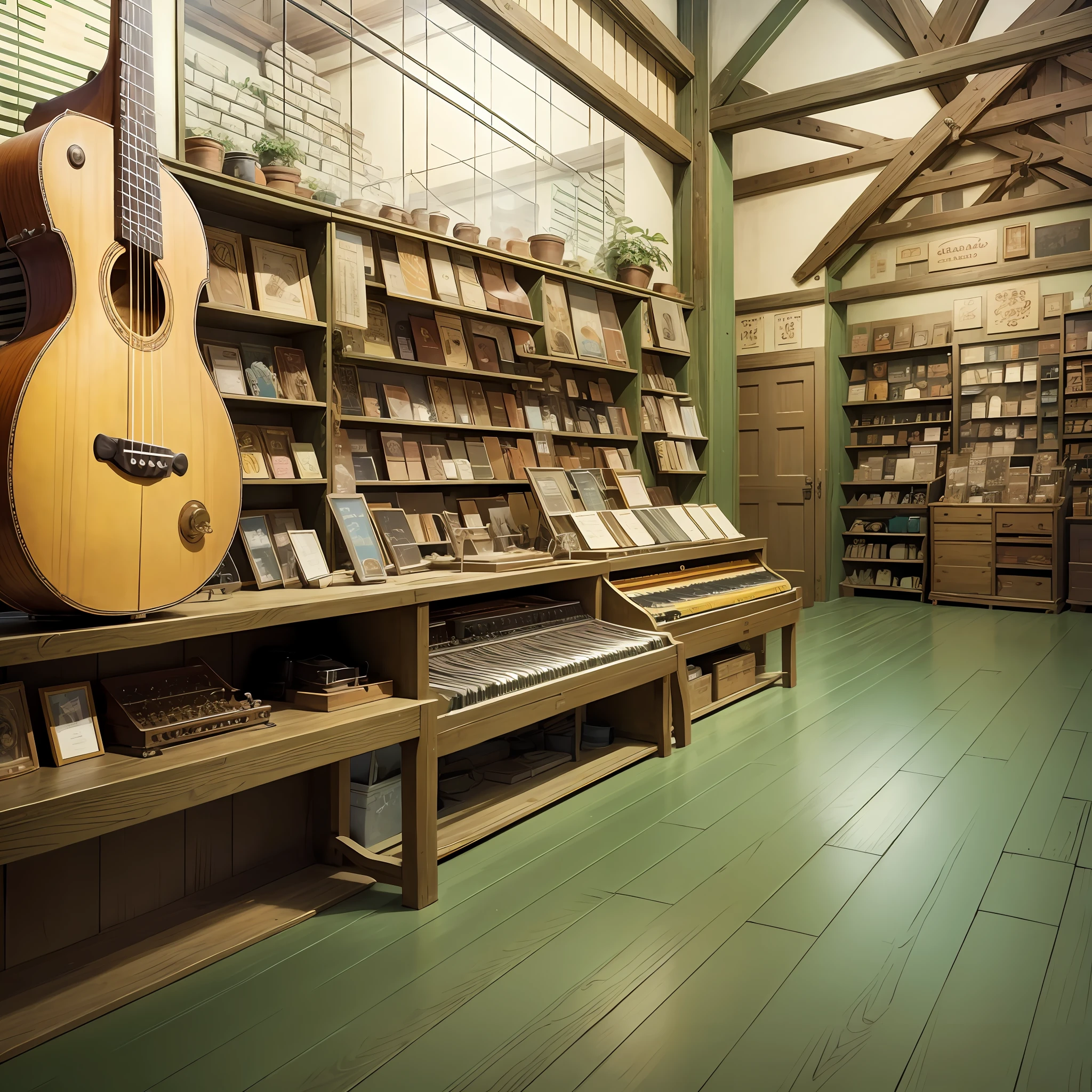 old musical instruments store like a ghibli anime studio --auto --s2