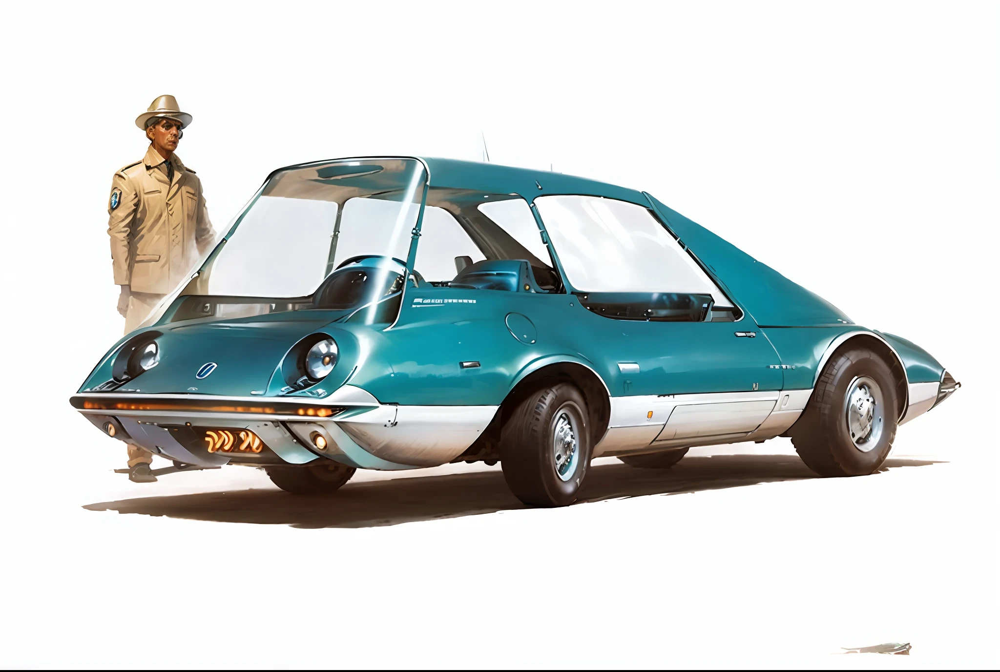 Futuristic car from the 60's similar to a flying saucer walking in the streets of Porto Alegre in Rio Grande do Sul Brazil