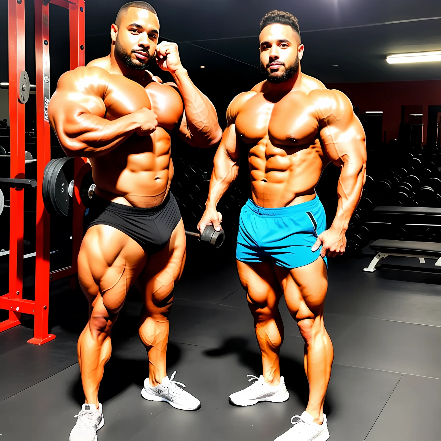 A dog posing as a bodybuilder
