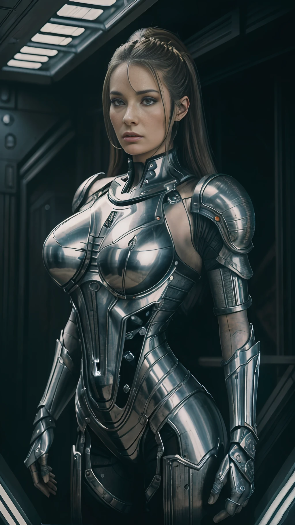 1 woman, Jordan Carver,  wearing Parrley_armor, big bulky futuristic armor
((masterpiece),(best quality),(ultra-detailed),
fantasy, sci-fi,  horror,   , aliens,  sad face, 
realistic, hrgiger hnsrdlf style intricate biomechanical detail
masterpiece,  , dark room, dim light , front view,(( photorealistic, 1970s film, 35mm, film grains ))