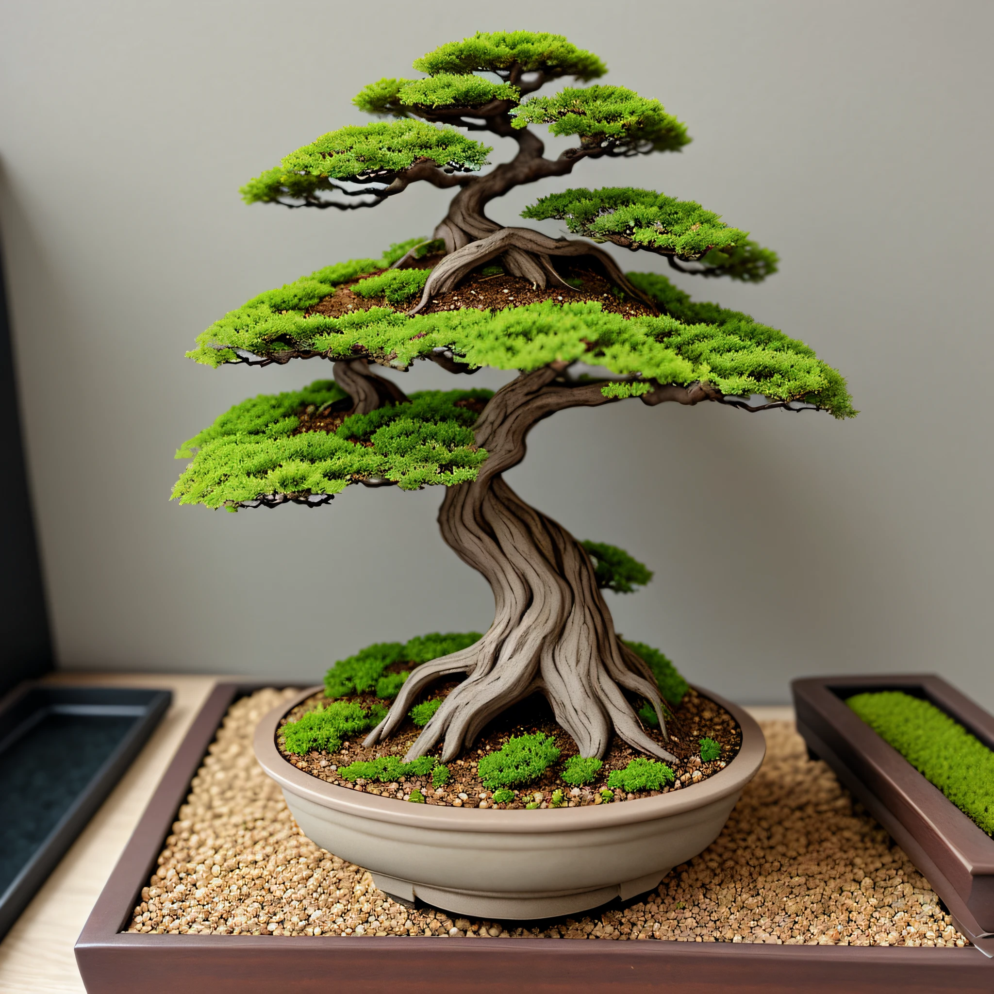 Miniature bonsai landscape with dolls above --auto --s2