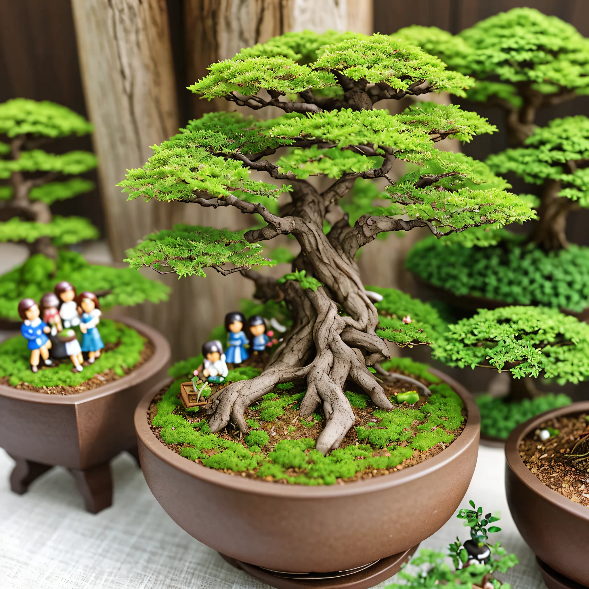 Miniature bonsai landscape with dolls above --auto --s2