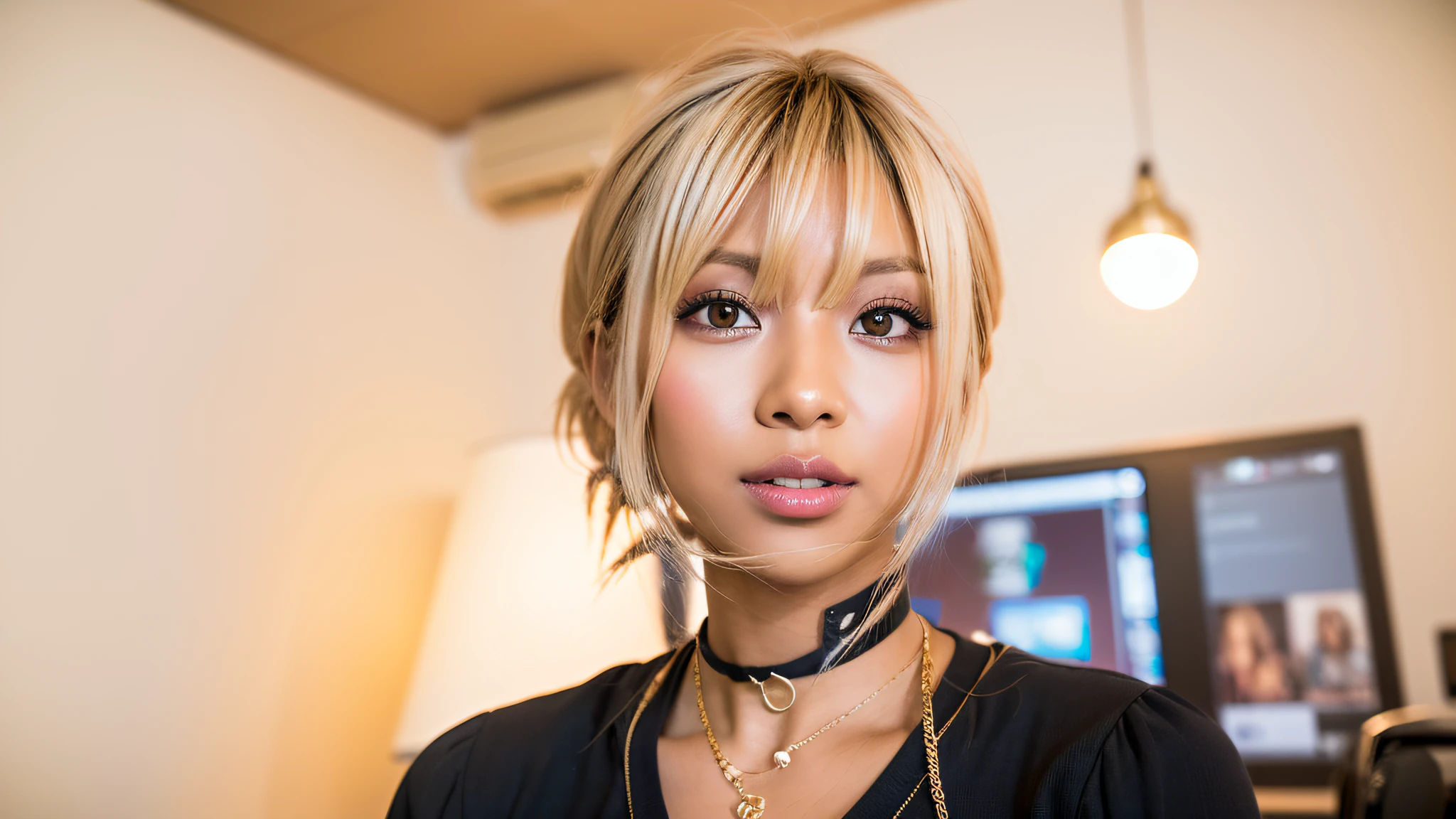 gyaru,  dark-skinned, working hard, Sony α7, 35mm Lens, f1.8, film grain, golden hour, soft lighting,