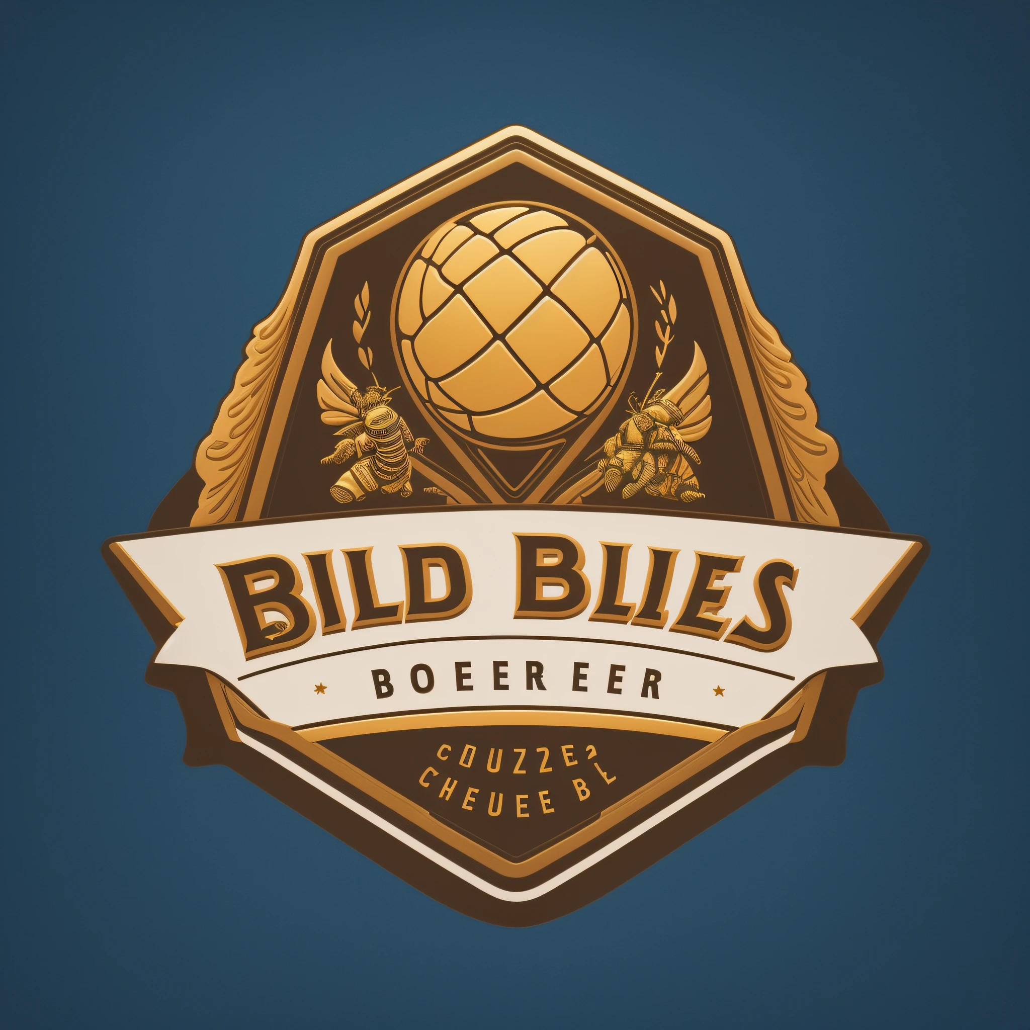a close up of a logo for a beer company, beer logo, inspired by André Charles Biéler, by Eric de Kolb, 3 d logo, logo concept design, buds, 2d solid shape logo, “hockey team logo, inspired by Beeple, logo design, bees, inspired by Ernest Biéler, beeple style, professional logo design --auto --s2