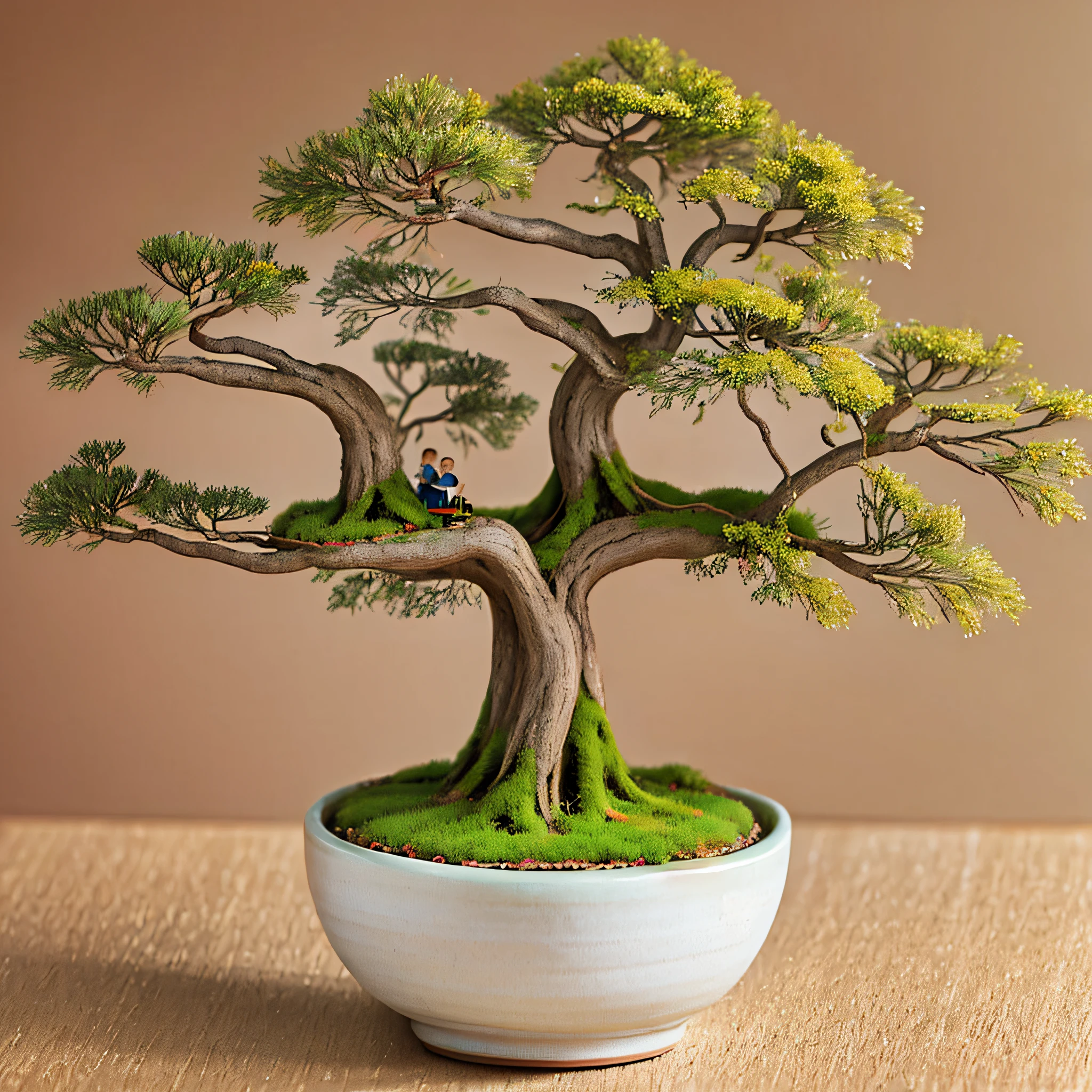 Miniature bonsai landscape with dolls above --auto --s2