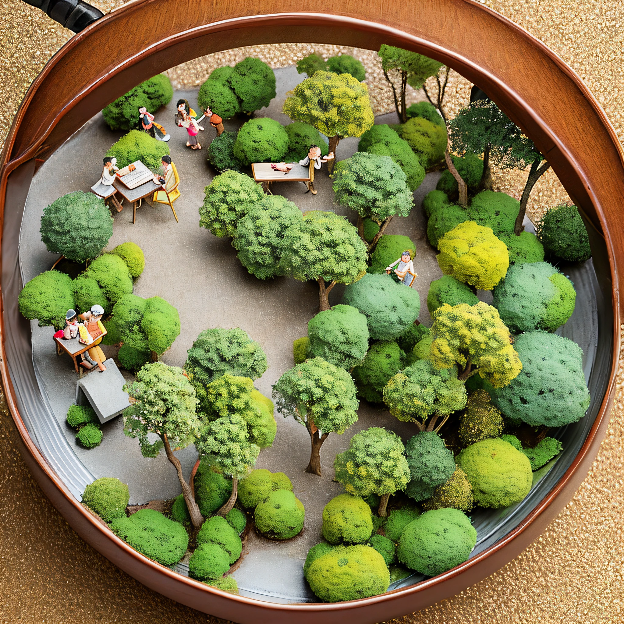 Miniature bonsai landscape with dolls above --auto --s2