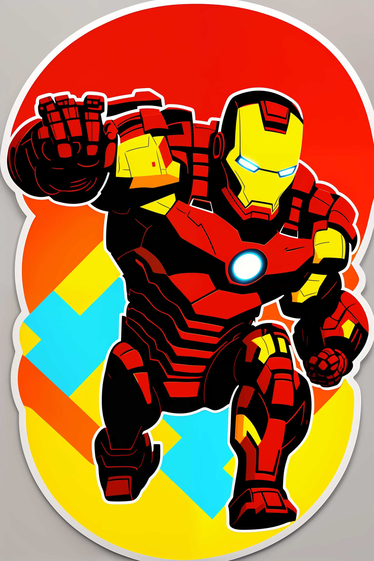 Sticker, logo, marvel iron man, colorful, cartoon style, (t-shirt design), volumetric light