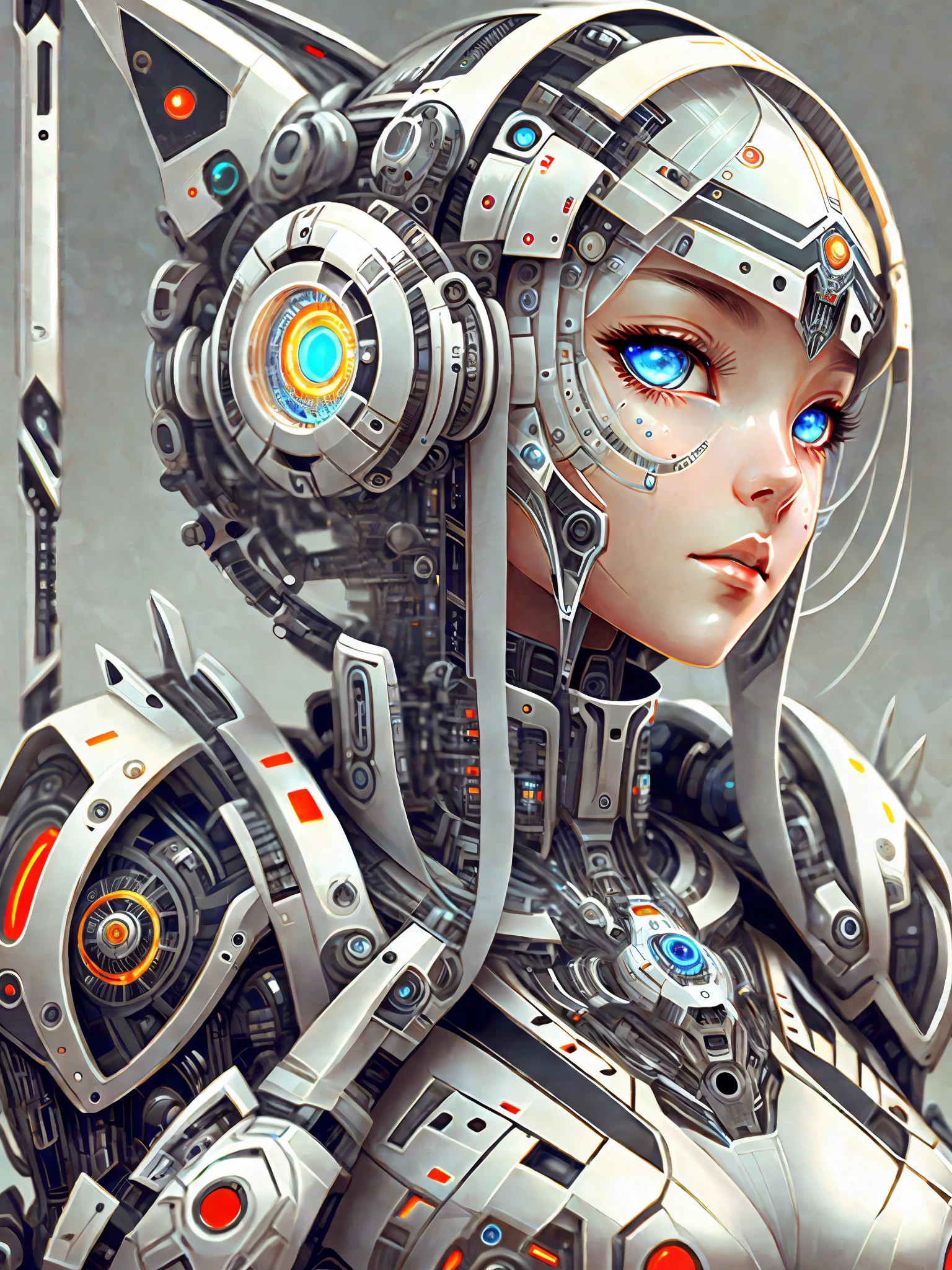 close up of women in futuristic costume, beautiful intricate absurd robot character design, beautiful attractive cyborg lolita, white biomechanical parts,chrome biomechanical parts, beautiful cyborg lolita, android lolita portrait, super detailed female android, intricate absurd transhuman, neo-futuristic high detailed , biomechanical and complex, beautiful lolita cyborg, futuristic robot angel, beautiful cyborg angel girl --auto --s2