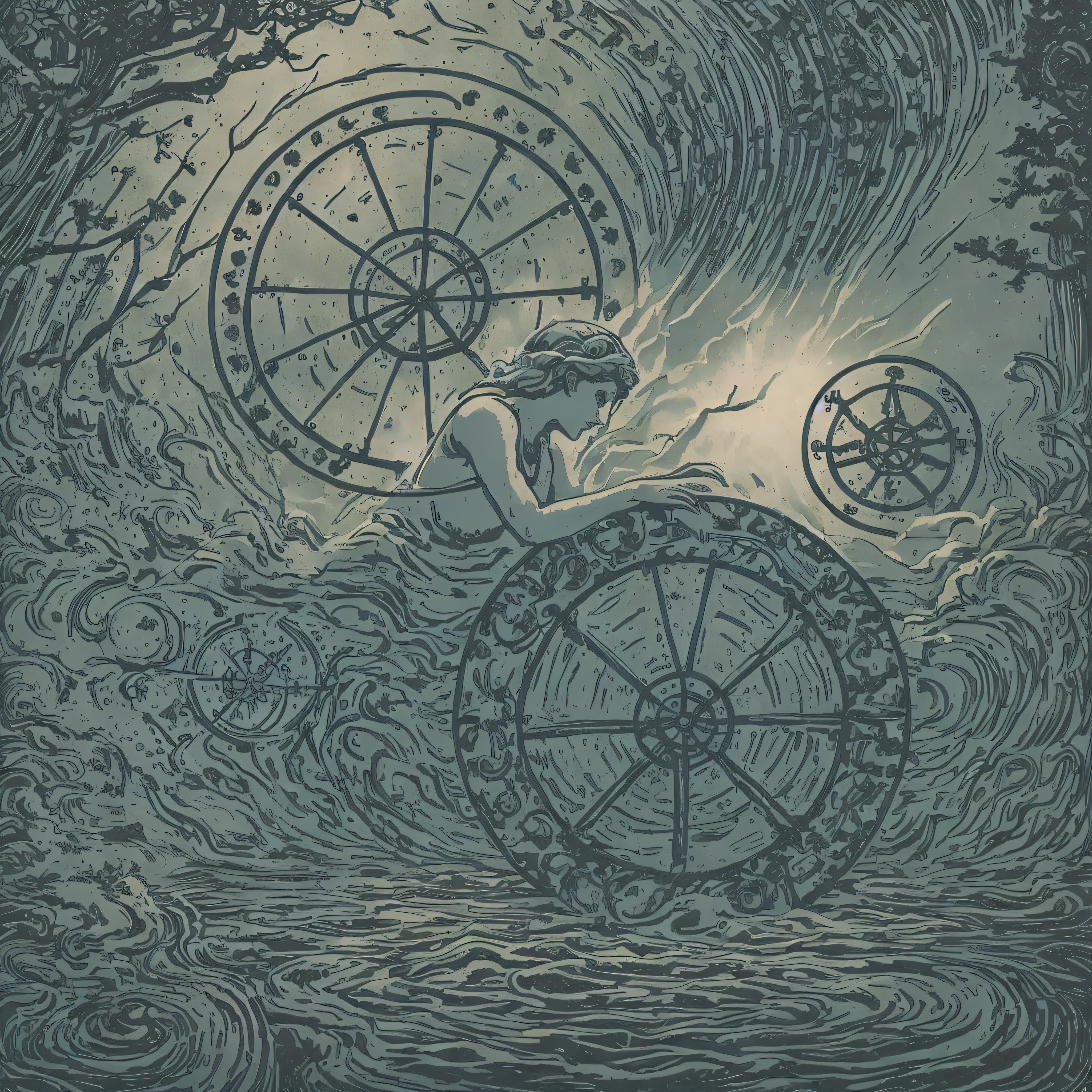 The Wheel of Fortune card in the Tarot depicts a large wheel that spins incessantly, symbolizing the eternal cycle of life. In the center of the wheel, there is a figure in a fetal position, representing rebirth and transformation. In each of the four directions of the wheel, there are four emblematic figures: a king, a lion, an angel and an eagle. These figures represent the four elements—earth, fire, air, and water—and the four pillars of existence. The wheel is in constant motion, representing the changing nature of life and circumstances. It reminds us that everything in life is cyclical, and that situations can change quickly, both for better and for worse. The Wheel of Fortune is also a reminder that we have no absolute control over external events, but we can influence our response to them. It invites us to embrace change, to adapt to circumstances, and to find balance in the midst of life's oscillations. The Wheel of Fortune card is an invitation to embrace impermanence, trust in the flow of life, and be open to the opportunities that arise. It reminds us that while we can't control the wheel, we can choose how we relate to it and how we position ourselves in relation to the twists and turns of fate. Faça a colorização em tons vermelhos e amarelos
