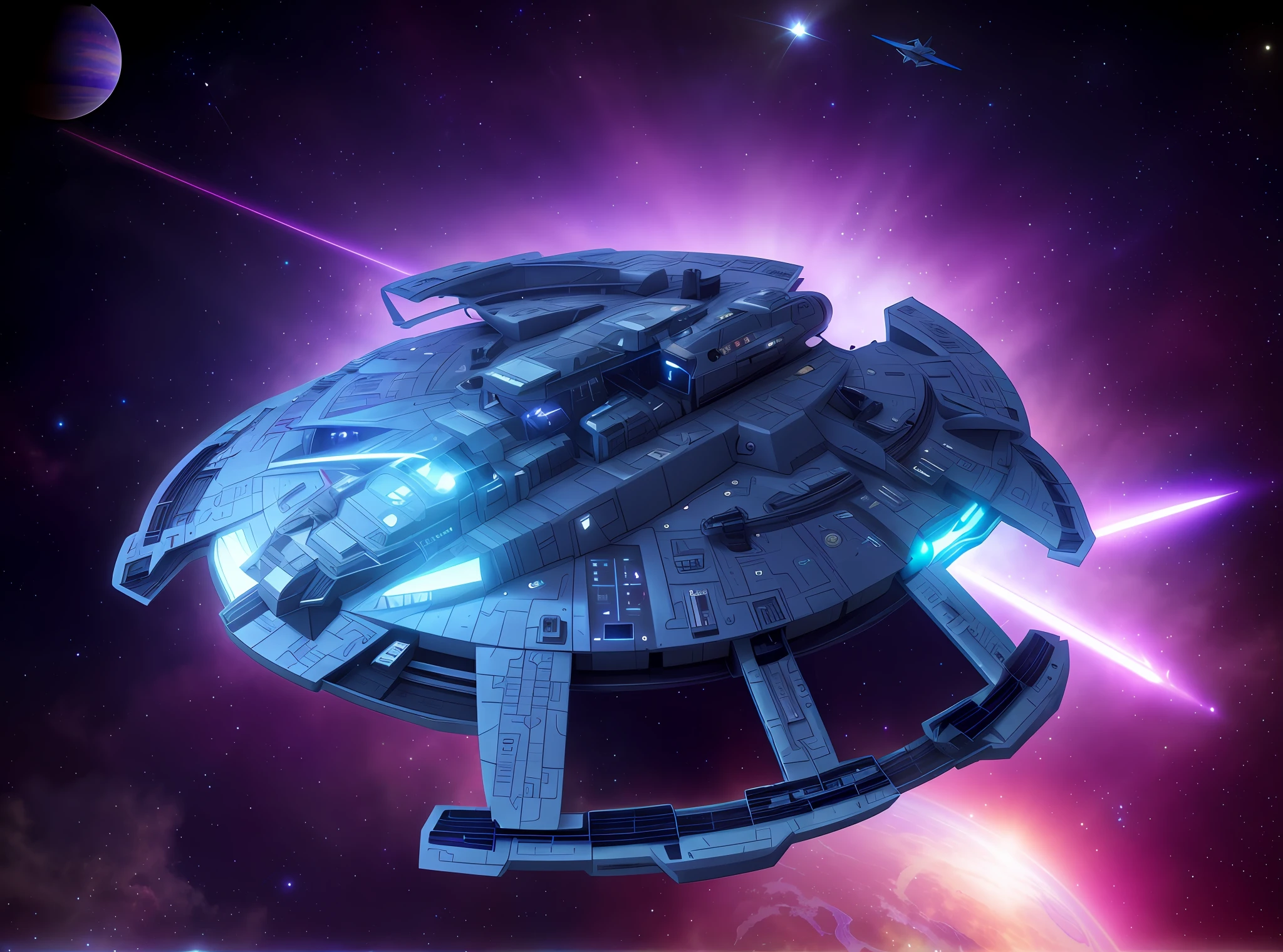 spaceship flying in the sky with a bright purple background, scifi spaceship, amazing space creature 4 k, small starship near, science fiction spacecraft, sci - fi spaceship in combat, spaceship in a nebula, alien space ship flying in space, futuristic spaceship, scifi space station, epic beautiful space scifi, detailed spaceship, futuristic starship, spaceship in space, galaxy space sci - fi
