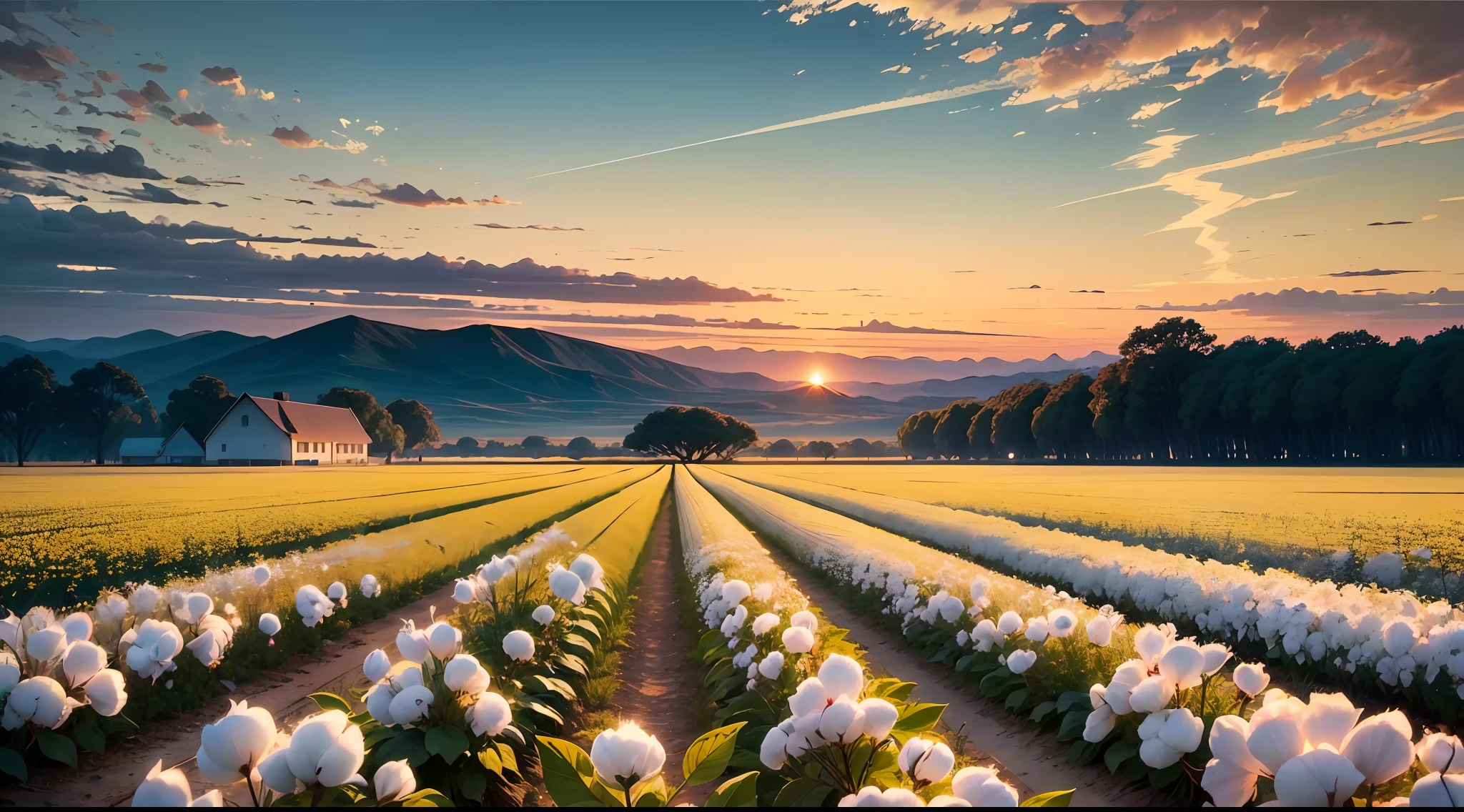 In the Arafed countryside, a vast expanse of cotton plants stretches as far as the eye can see. The sun is setting on the horizon, creating a spectacle of golden and reddish hues that reflect upon the landscape. The plantation is filled with white cotton, forming a scene of serene beauty.
The soft, golden light of the golden hour bathes the field, casting a magical glow upon the cotton plants. The gentle touch of the sun caresses each white fiber, highlighting their soft and delicate texture. It's as if the plantation is being bathed in liquid gold, emanating a soft and radiant shimmer.
The contrast between the white cotton and the sky tinged with golden and reddish tones creates a breathtaking sight. With every gust of wind, the cotton fibers seem to dance, creating a gentle and serene movement in the landscape. It's a moment of tranquility and harmony, where nature displays its full splendor.
The scene resembles a perfect painting, captured during the magical sunset of the golden hour. Every detail is carefully outlined, from the orderly rows of cotton plants to the soft shadows forming on the ground. It's a portrait of timeless tranquility and beauty, evoking a sense of calm and serenity.
This image of a cotton field in Arafed captures the essence of nature in its purest form. It invites one to appreciate the simplicity and beauty of life's simple pleasures. This is a fleeting moment, masterfully captured, that inspires awe and reverence for nature. --auto --s2