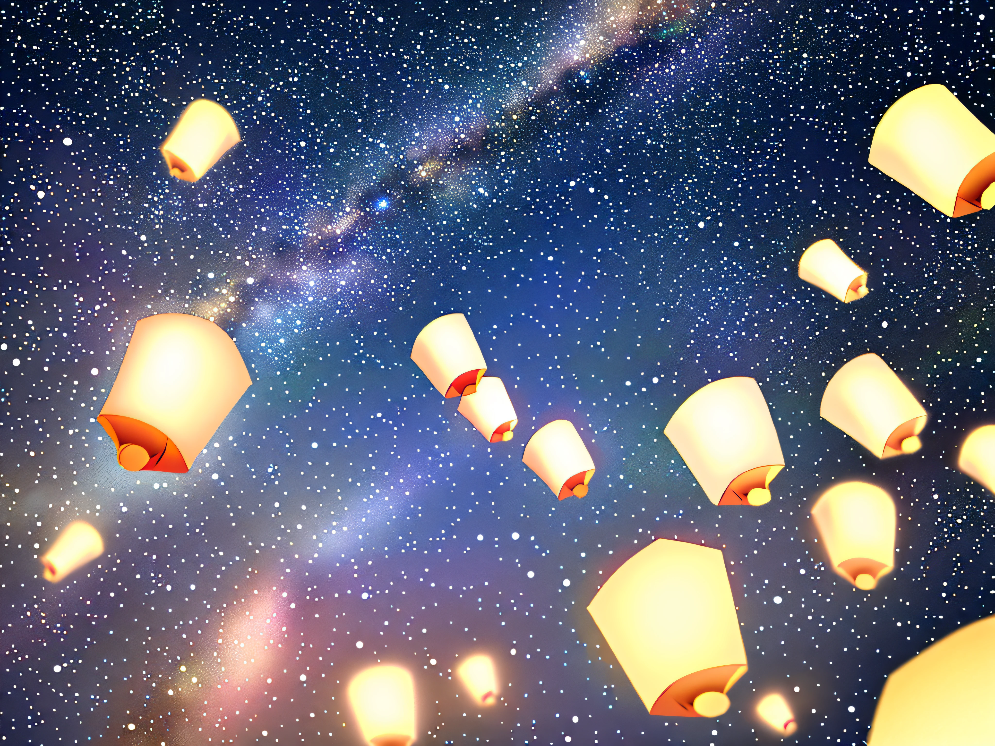Starry sky, lanterns