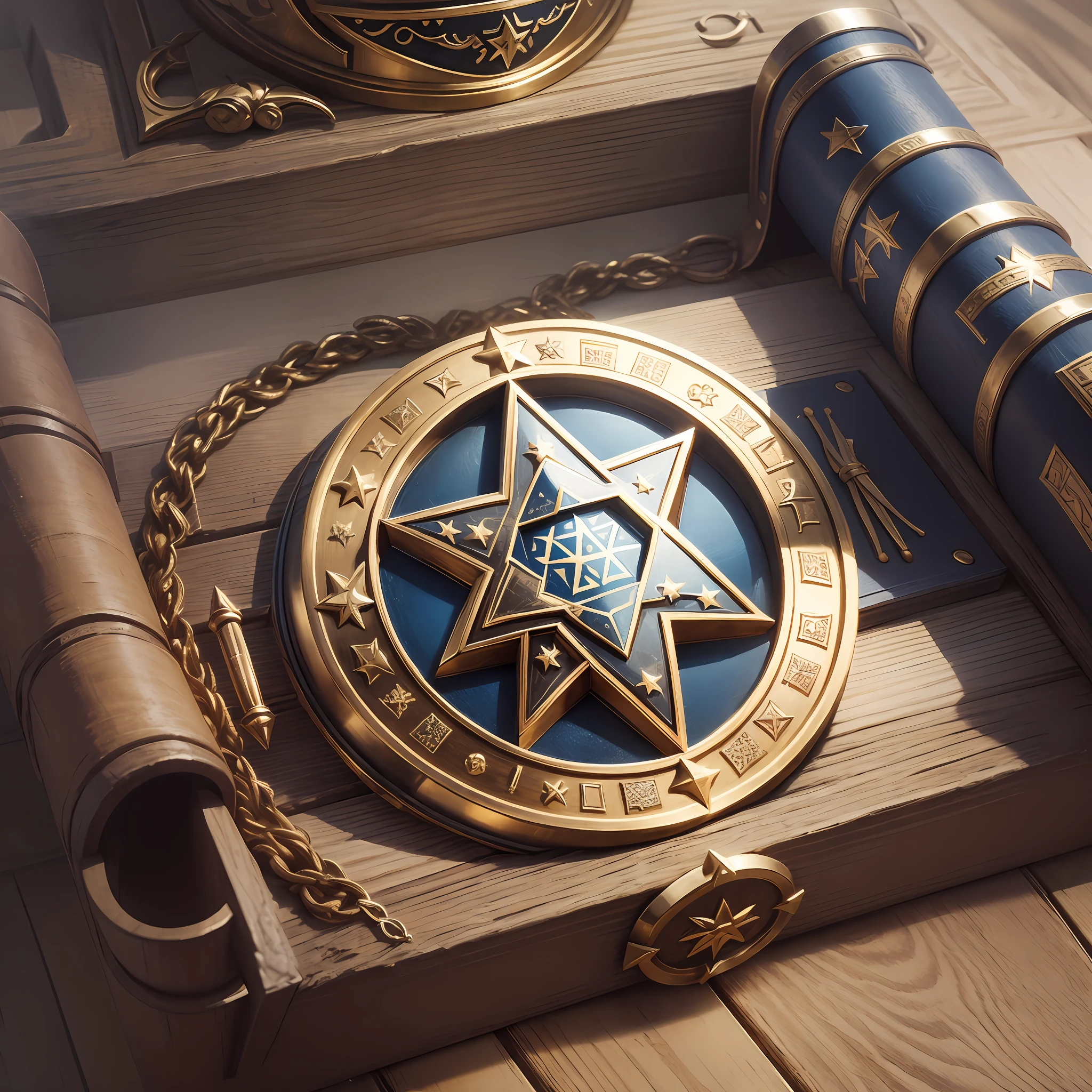 Christian logo with details about the Bible and a shield containing the Star of David --auto --s2