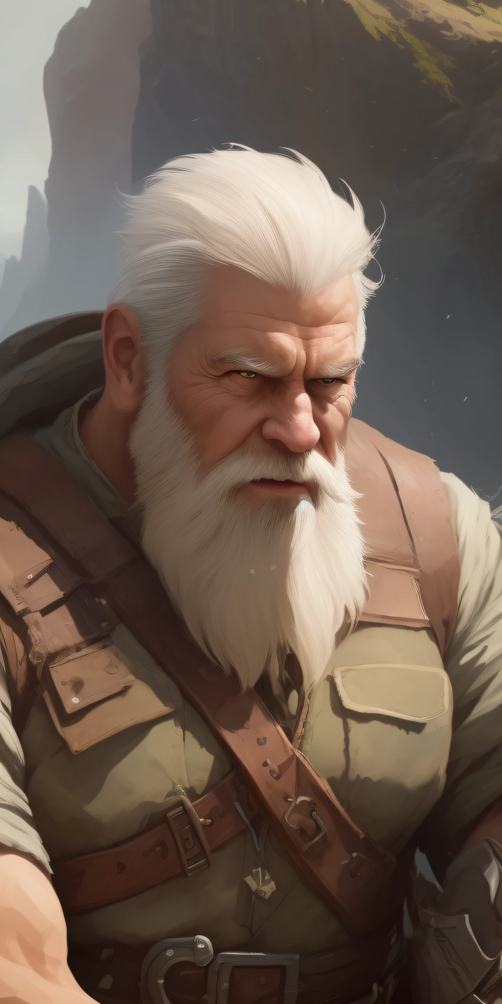 there is a man with a beard and a beardless face, wojtek fus, inspired by senior character artist, painted portrait of rugged odin, inspired by Johannes Helgeson, closeup character portrait, amazing 8k character concept art, rpg portrait concept art, character concept art portrait, dwarf with white hair, ross tran 8 k, art of wlop and greg rutkowski