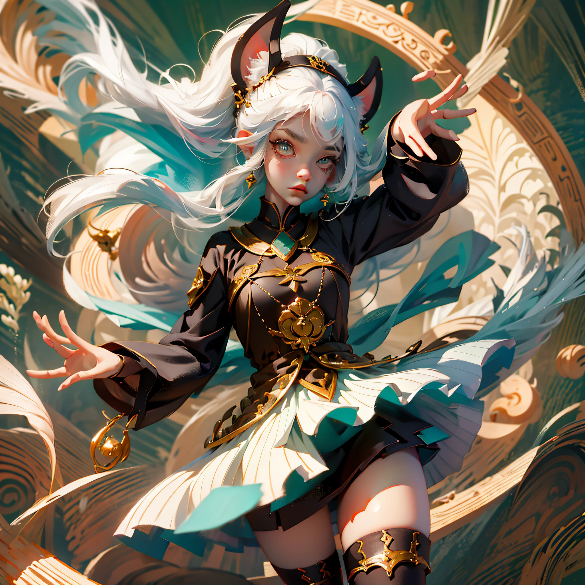 "White hair, nine tails, short legged loli, cute expressions, dynamic poses, placed in a beautiful and detailed background. " --auto --s2