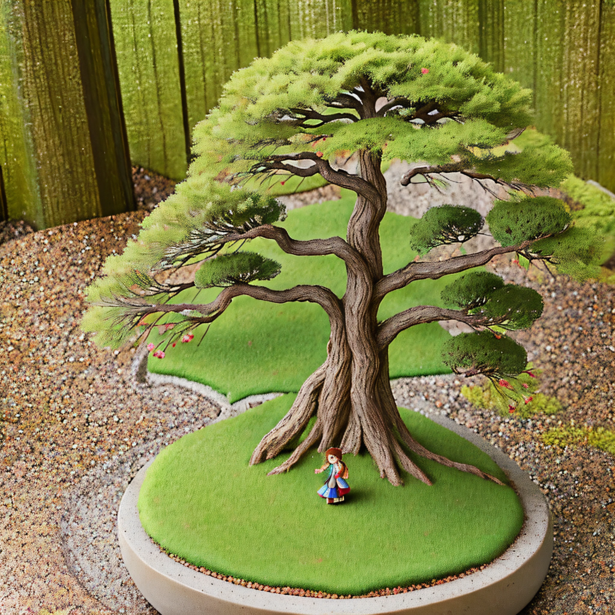 Miniature bonsai landscape with dolls above --auto --s2