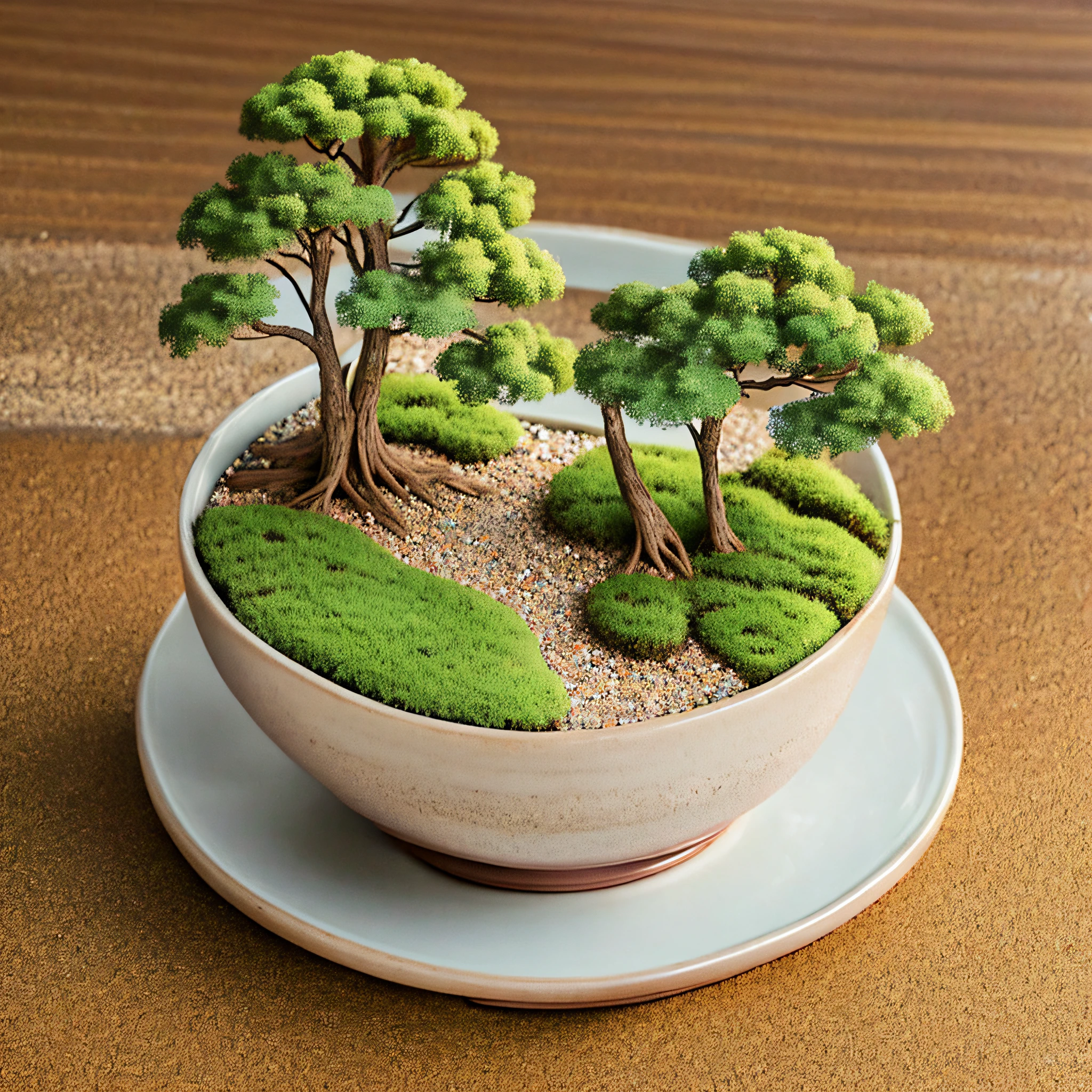 Miniature bonsai landscape with dolls above --auto --s2