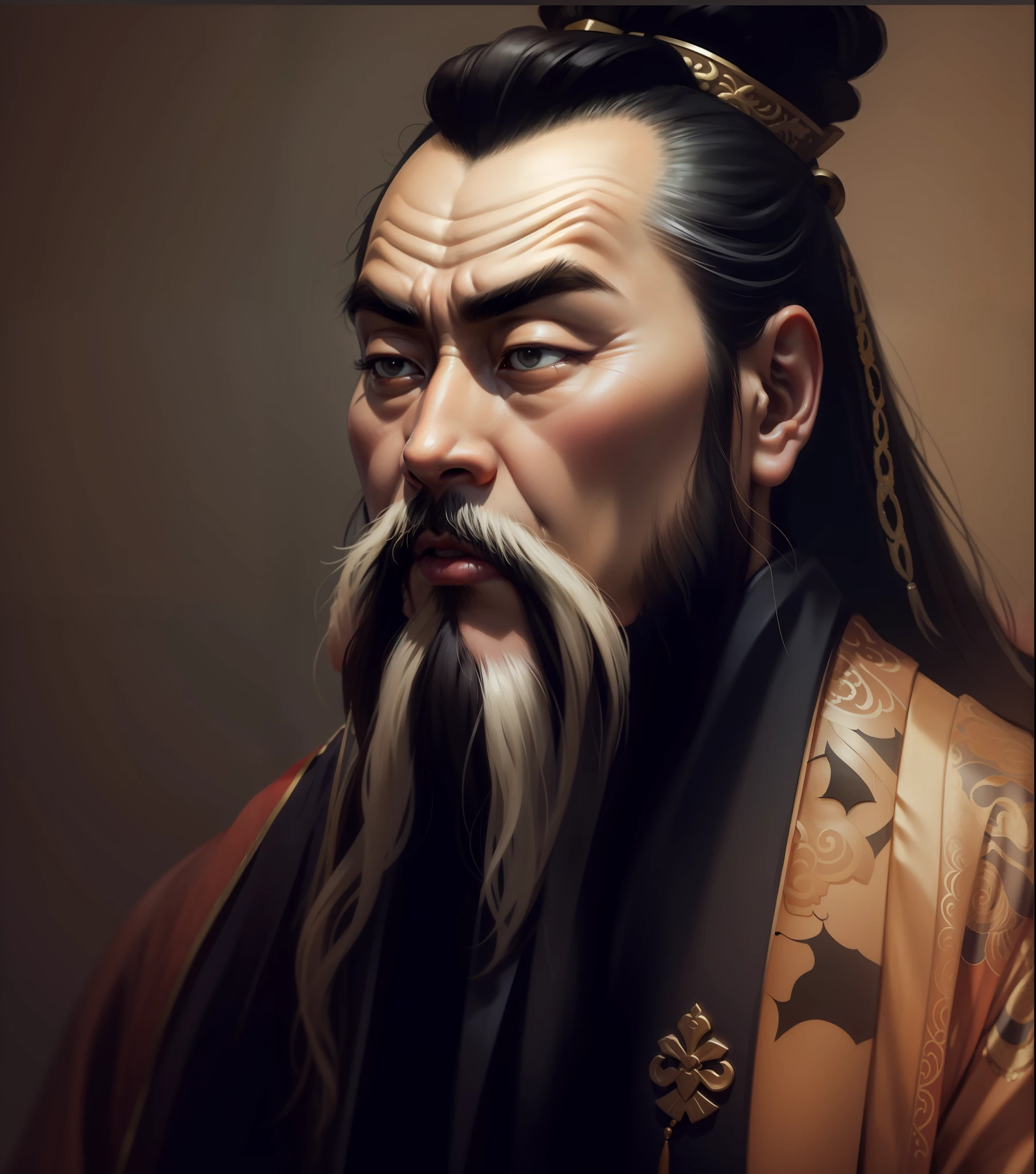 confucius, ultra realistic, photo portrait, side face, profile face, thoughtful style