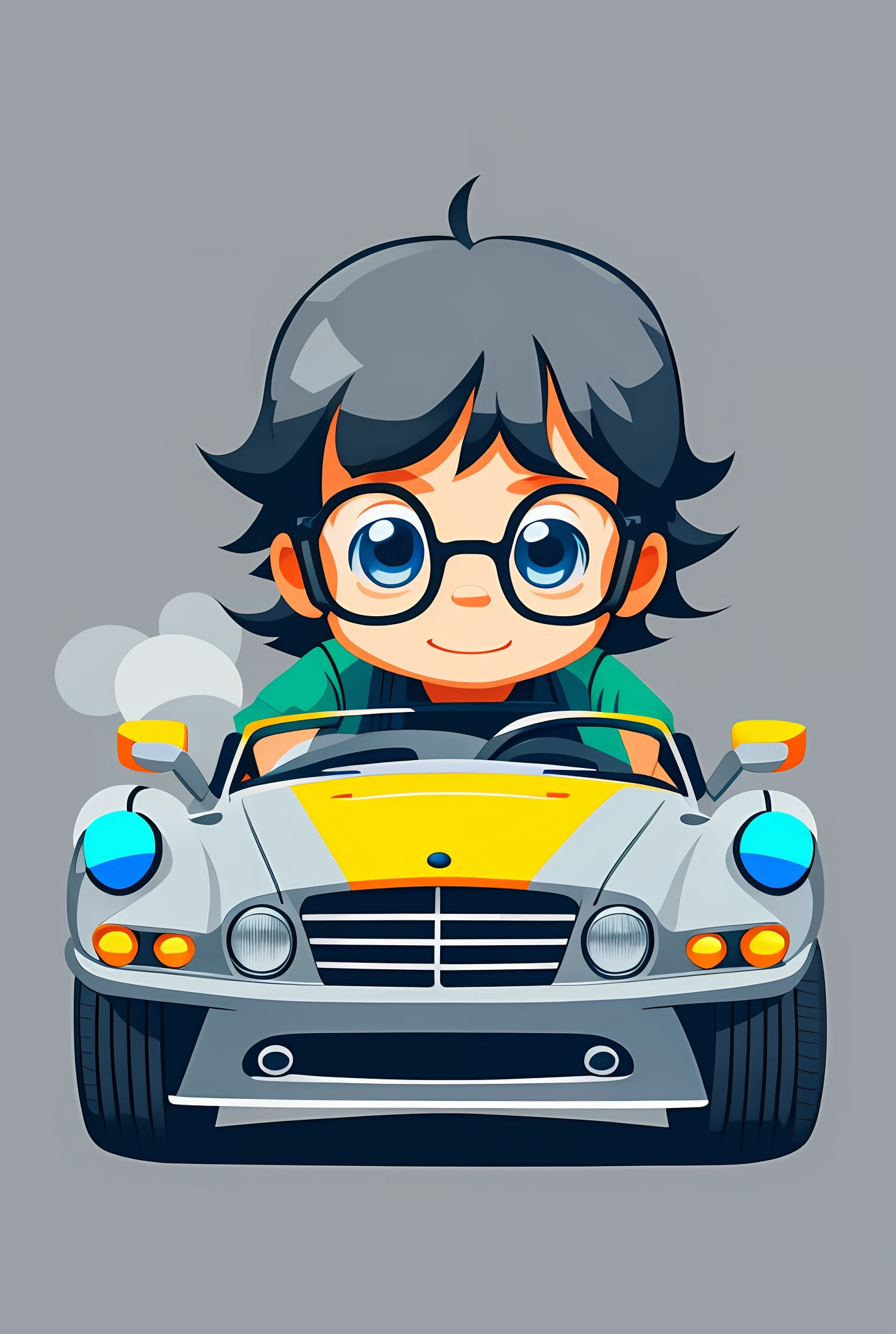 vector style,a child plays with little  cars, grey background, +details style