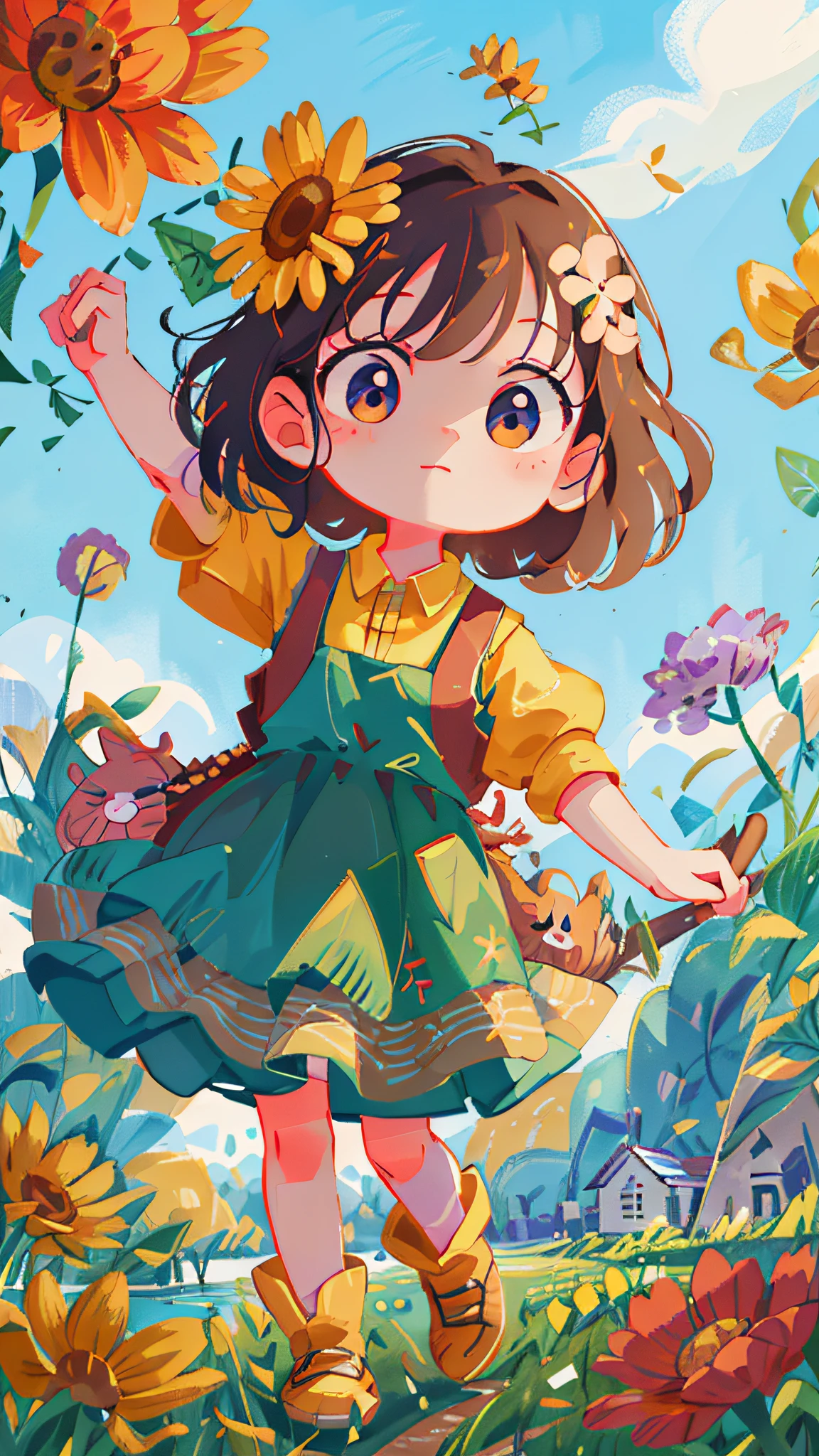 cartoon girl rowing cute detailed digital art on lake, cute art style, cute detailed artwork, cute digital painting, girl in flowers, cute digital art, girl dancing in flower field, full body portrait short! , girl in flower field, beautiful artwork illustration, girl jumping in flower field
