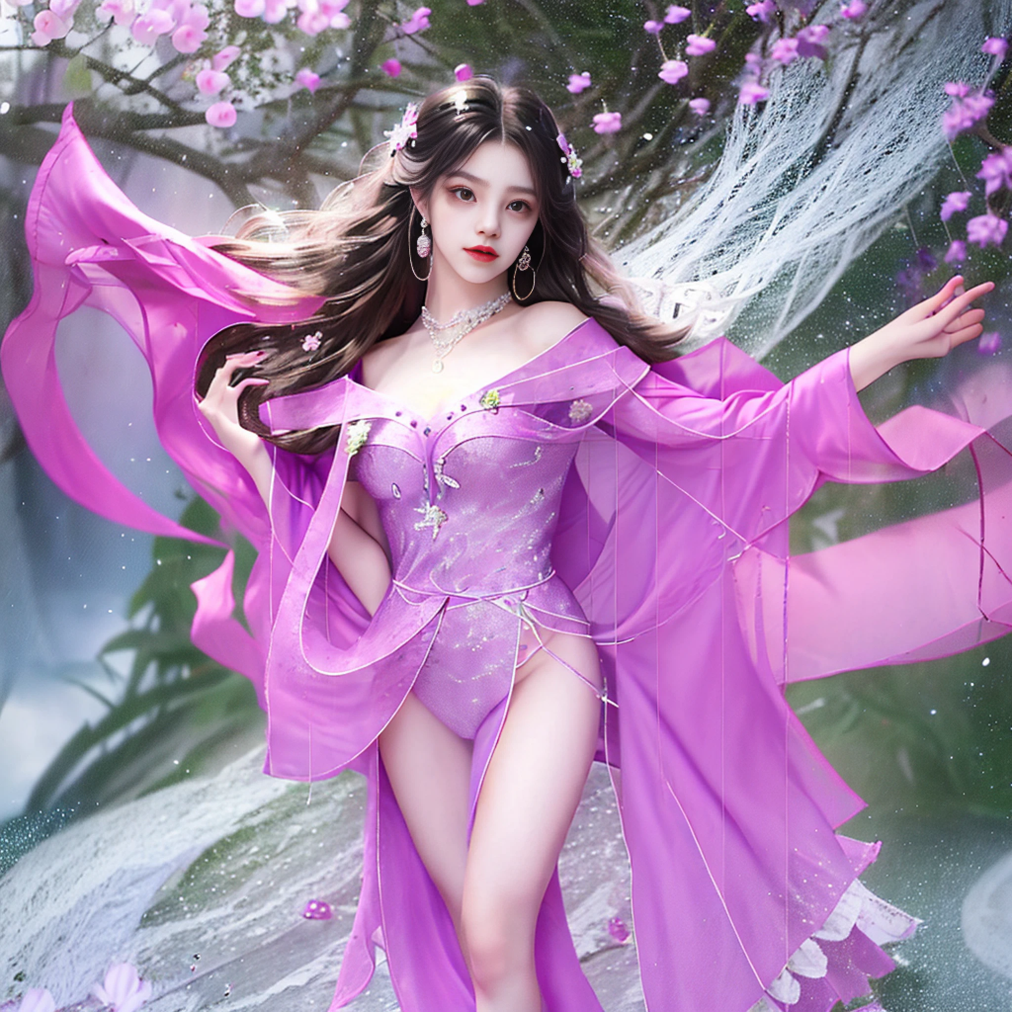Dream Dance Fairy Purple long hair Black eyes Wearing purple costume Purple wide-sleeved flowing fairy skirt Fairy air fluttering Fairy sword White crane Beautiful sexy body, long legs Mature and sexy Noble and elegant Snow-white skin White cloud background Purple fairy Purple Xia fairy Real full body photo, lips are not dotted and red, eyebrows are not drawn and emerald, face is like a silver basin, eyes are like apricots Realistic life, real style, young beautiful girl, hair fluttering in the wind --auto --s2