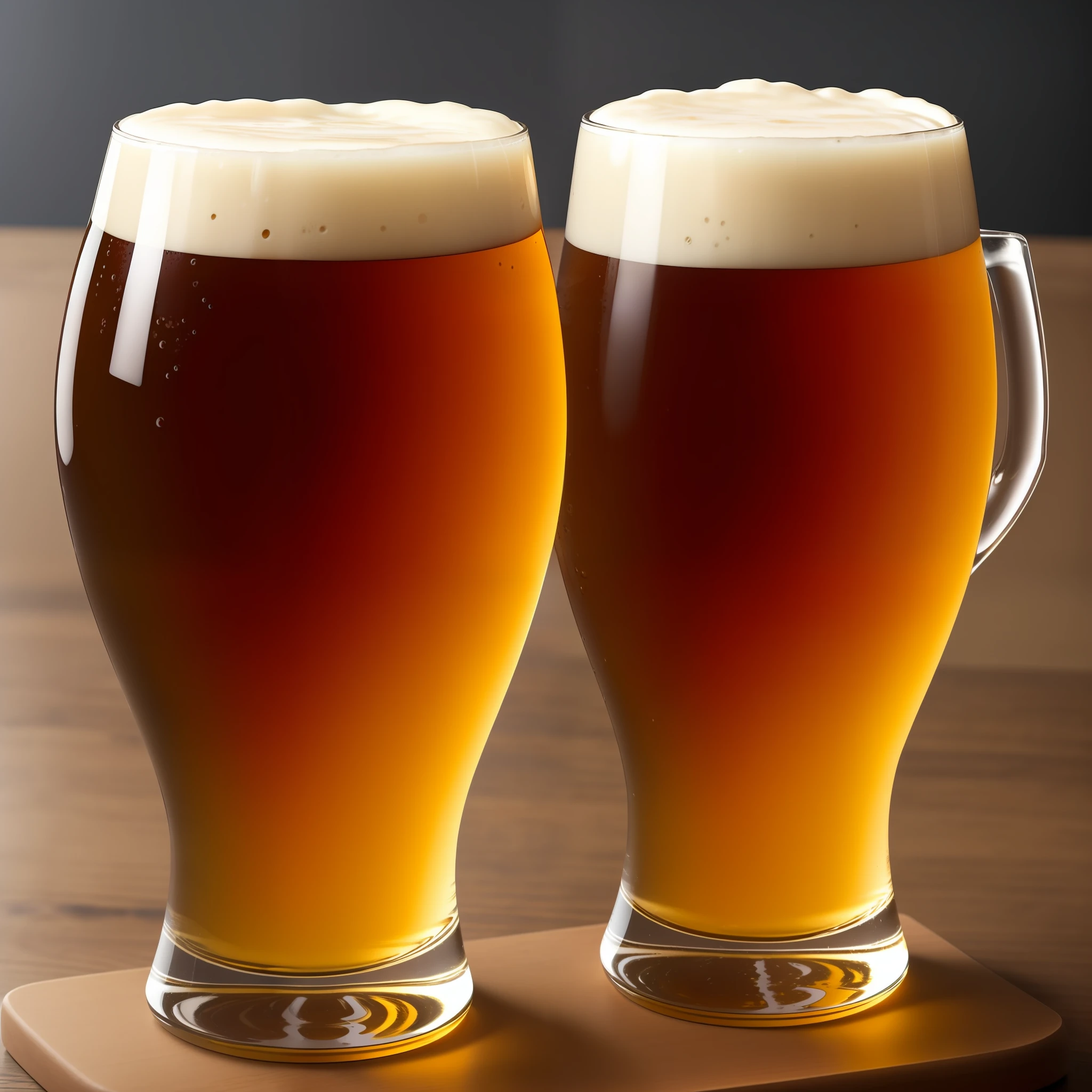 There are two glasses of beer sitting on a cutting board, shutterstock, malt, beer-textured surface, New England IPA, drinking a beer, cheers, cinematic beer, on a dark background, mead, draft beer, masterpiece, high resolution, 4k