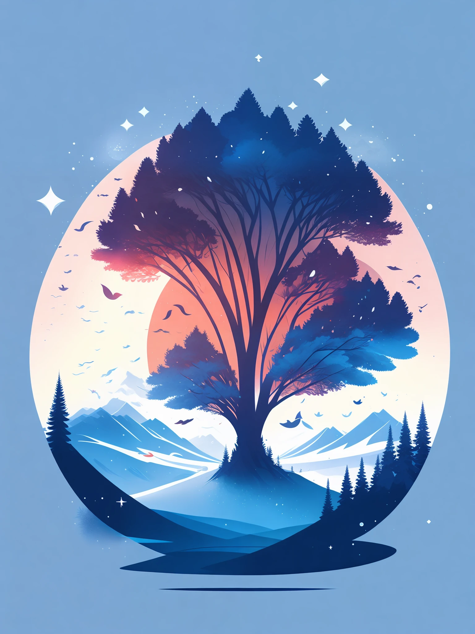 a spruice tree in a winter landscape, tshirt design, rzminjourney, vector-art