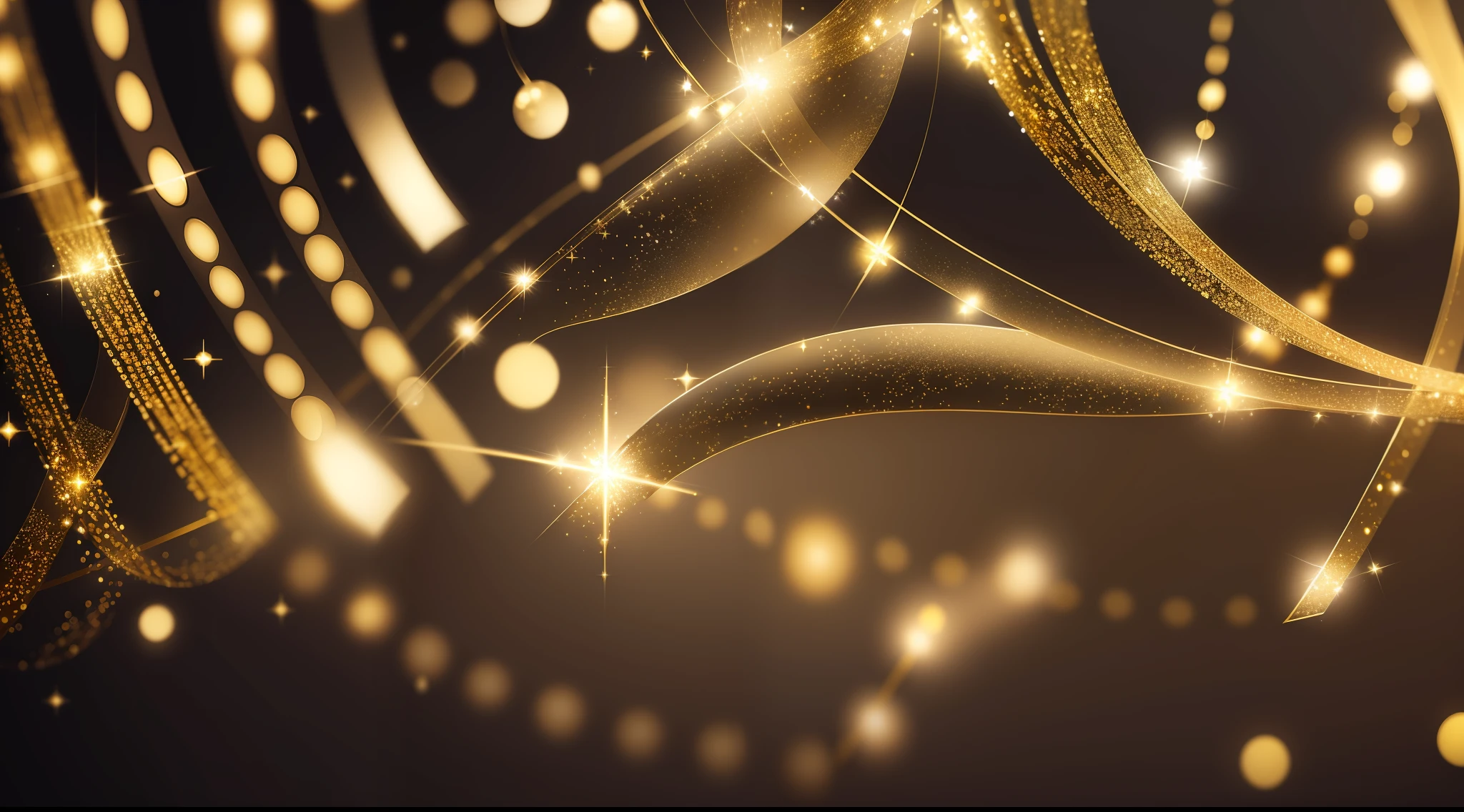 (extremely detailed image with abstract glitter lights in gold and black, banner-styled with de-focused background)
