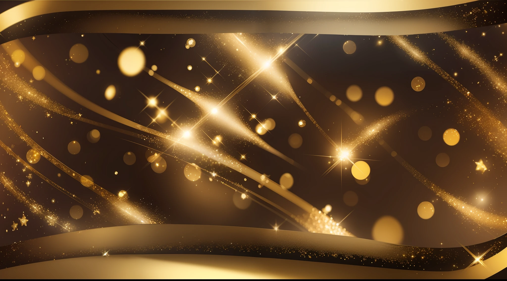 (extremely detailed image with abstract glitter lights in gold and black, banner-styled with de-focused background)