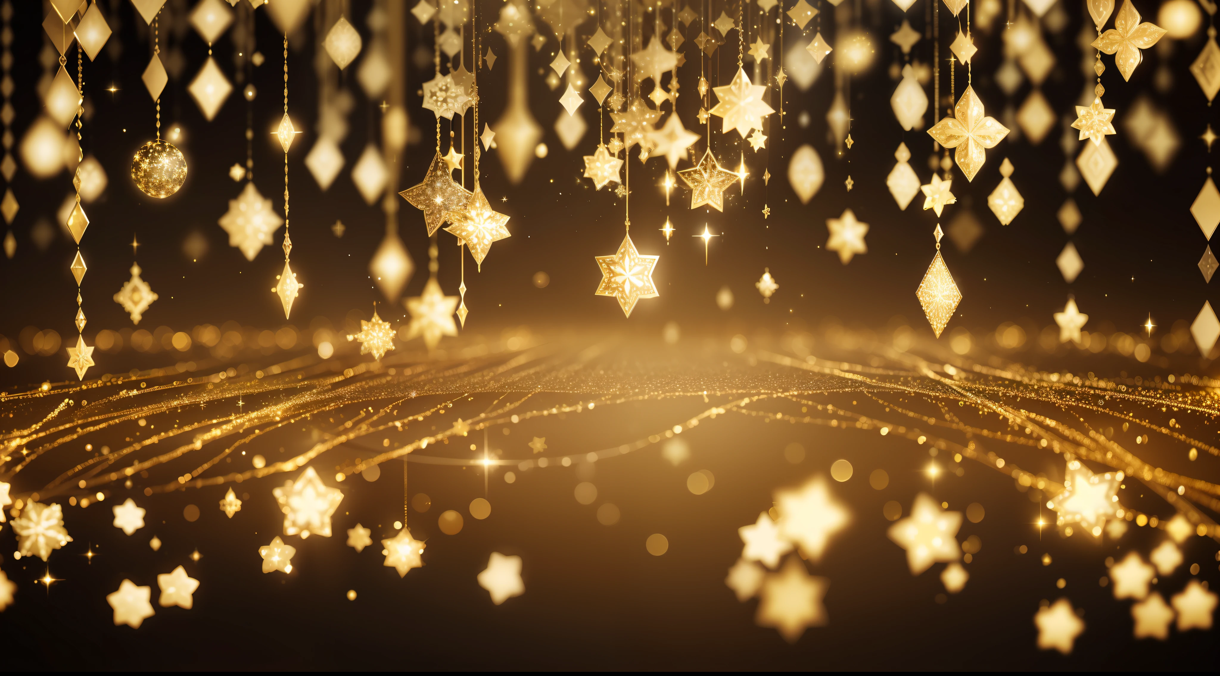 (extremely detailed image with abstract glitter lights in gold and black, banner-styled with de-focused background)