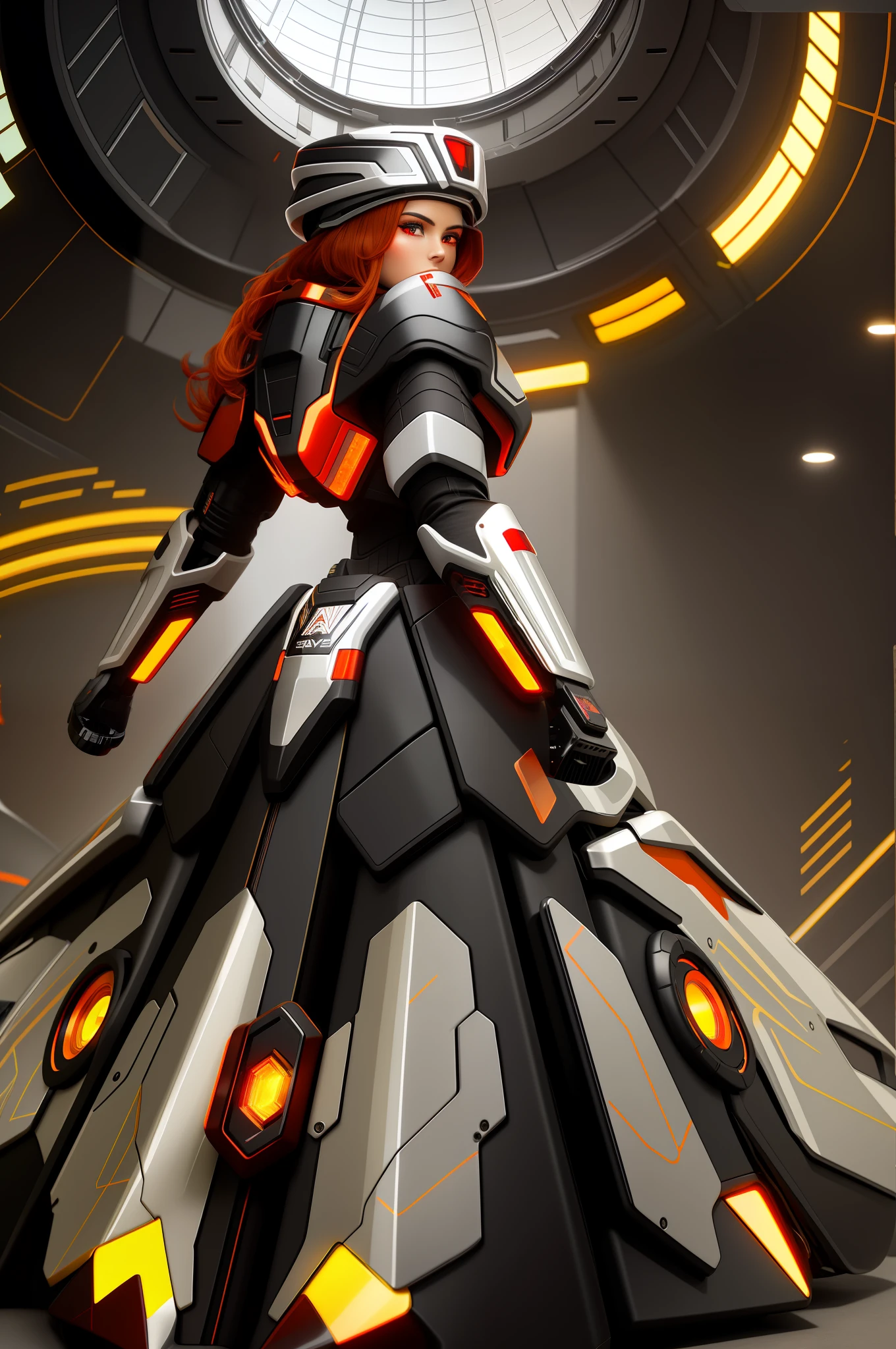 Metallic obsidian with orange highlights, red lights, black-red detailing, and black-red accents