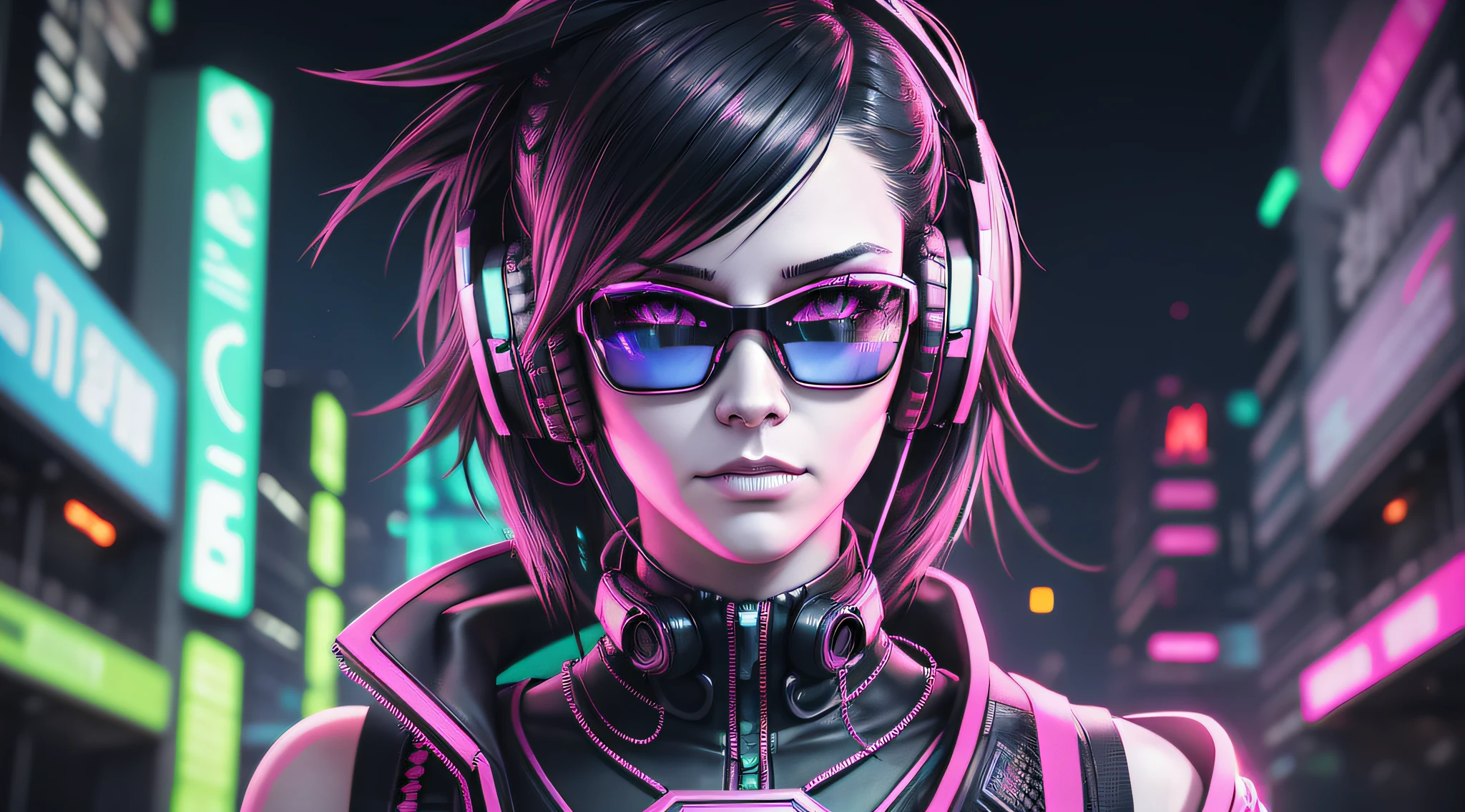 cyber girl in a futuristic city at night with headphones on, female cyberpunk anime girl, cyberpunk anime girl, the cyberpunk girl portrait, cyberpunk beautiful girl, digital cyberpunk anime art, anime style 4 k, dreamy cyberpunk girl, beautiful cyberpunk girl face, neon operator, bright cyberpunk glow, anime cyberpunk art, jet black haired cyberpunk girl, glowwave girl portrait