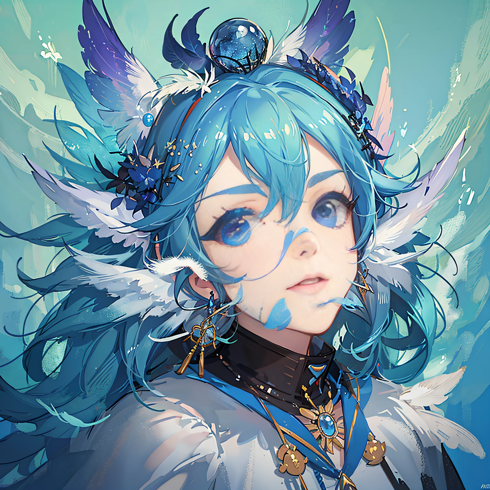 Arapedd puppy with blue hair and colorful feathers, colorful digital fantasy art, colorful digital art, fantasy art style, beautiful digital artwork, 4K highly detailed digital art