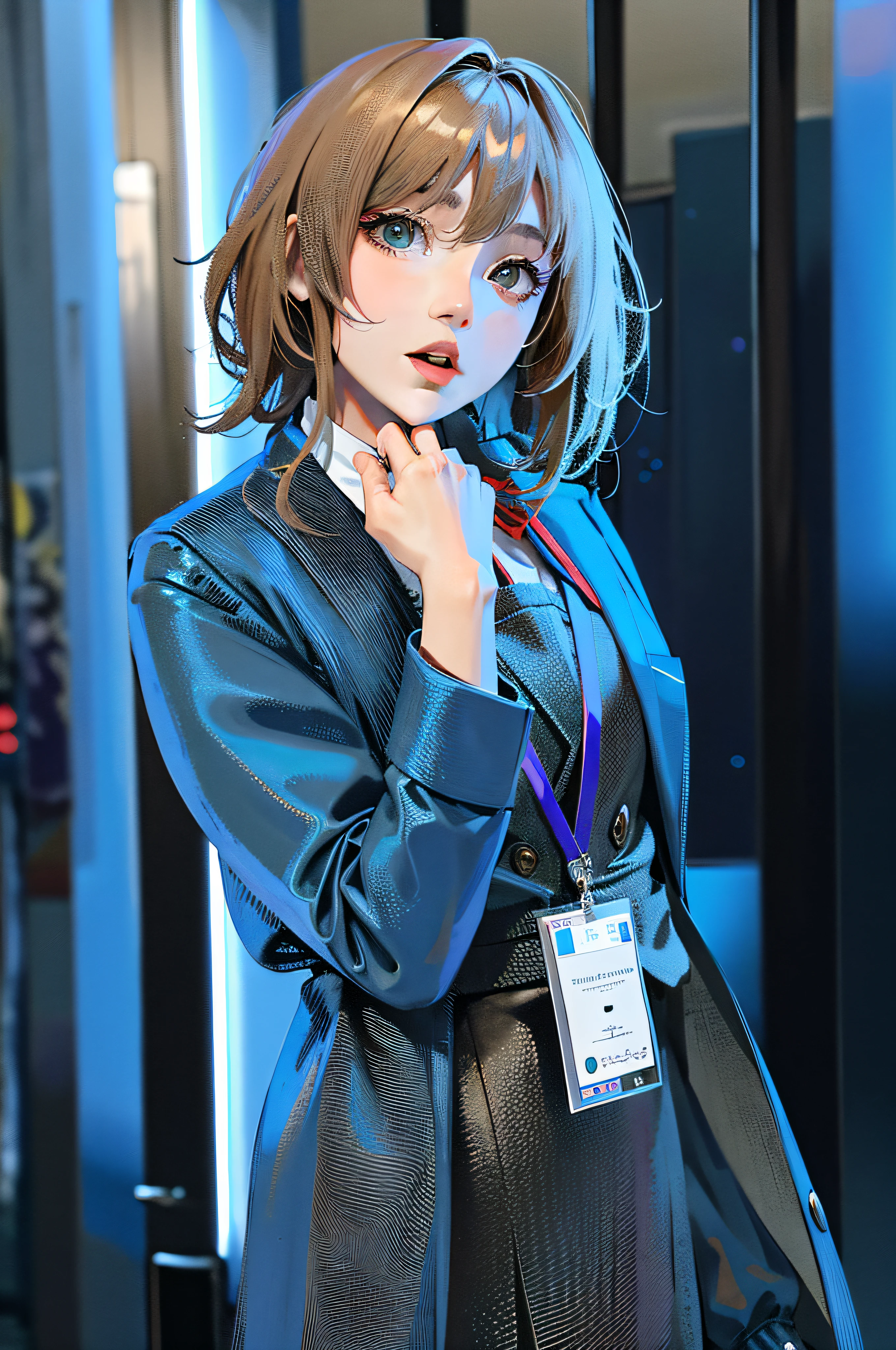 there is a woman in a blue jacket and tie posing for a picture, professional cosplay, cosplayer, captured on canon eos r 6, chihiro! fujisaki, girl in suit, ayaka cosplay, cosplay photo, fubuki, cosplay, anya from spy x family, anime girl cosplay, sayori, anime cosplay, chiho, publicity cosplay --auto --s2