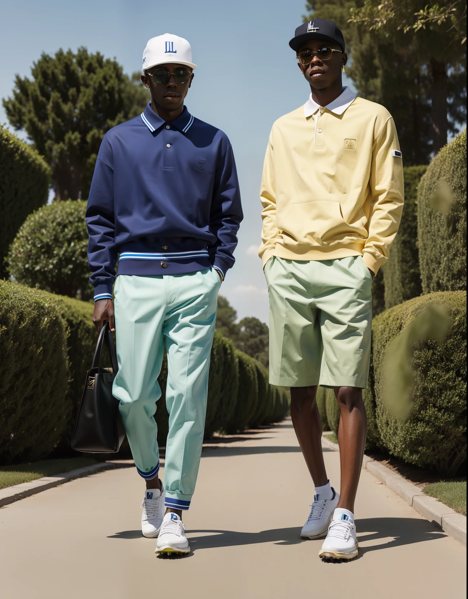 concept fashion design of a man in clothing designed by tyler the creator, golf lefleur, aimeleondore, pharrel williams style, loewe, luxury streetwear