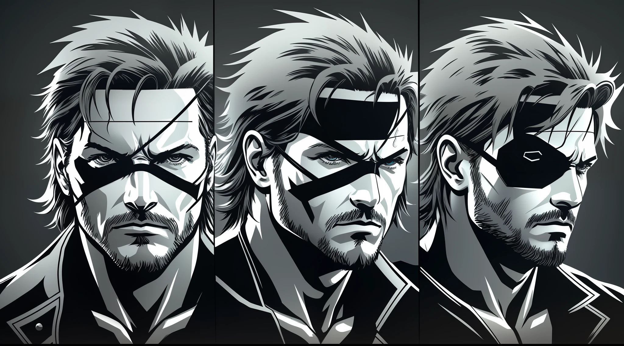 metal gear, solid metal gear, solid snake, solid solid snake metal gear, hyperrealism art, dark, dark background, suit --auto --s2
