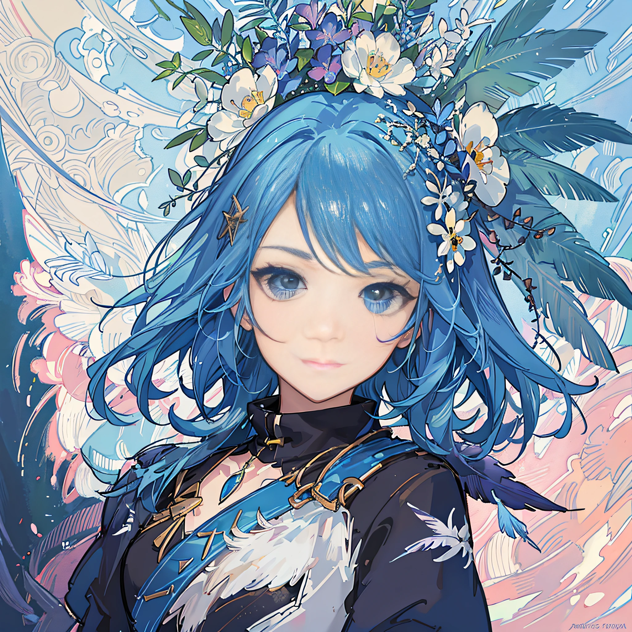 Arapedd puppy with blue hair and colorful feathers, colorful digital fantasy art, colorful digital art, fantasy art style, beautiful digital artwork, 4K highly detailed digital art