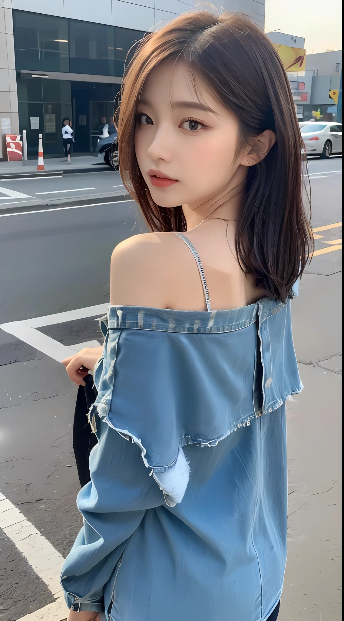 ((Top Quality, 8K, Masterpiece: 1.3)), Focus: 1.2, Perfect Body Beauty: 1.4, Ass: 1.2, ((Layered Haircut, Chest: 1.2)), (Wet Clothes: 1.1), (Street: 1.3), Elegant Dress: 1.1, Highly Detailed Face and Skin Texture, Narrow Eyes, Double Eyelids, Whitening Skin, Long Hair, (Shut Up: 1.3), Back