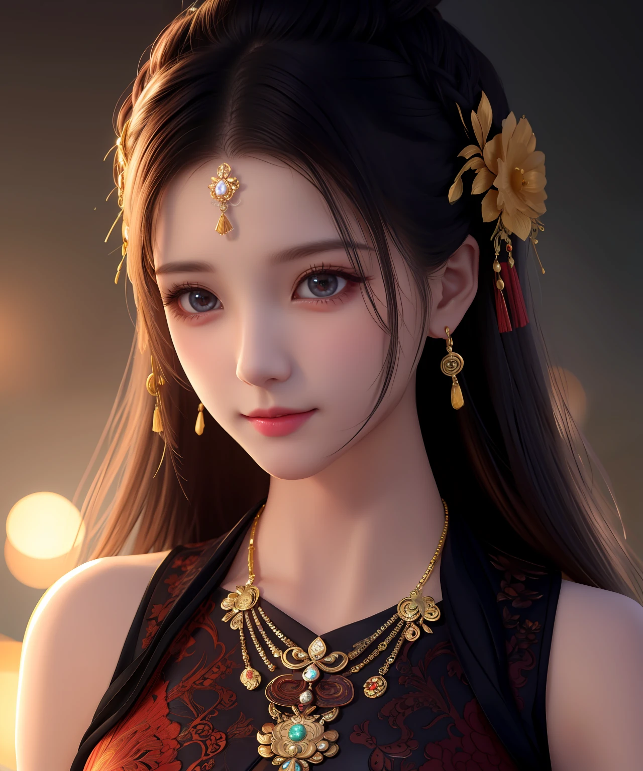 best quality, masterpiece, highres, 1girl,china dress,hair ornament,necklace, jewelry,Beautiful face,upon_body, tyndall effect,photorealistic, dark studio, rim lighting, two tone lighting,(high detailed skin:1.2), 8k uhd, dslr, soft lighting, high quality, volumetric lighting, candid, Photograph, high resolution, 4k, 8k, Bokeh,
