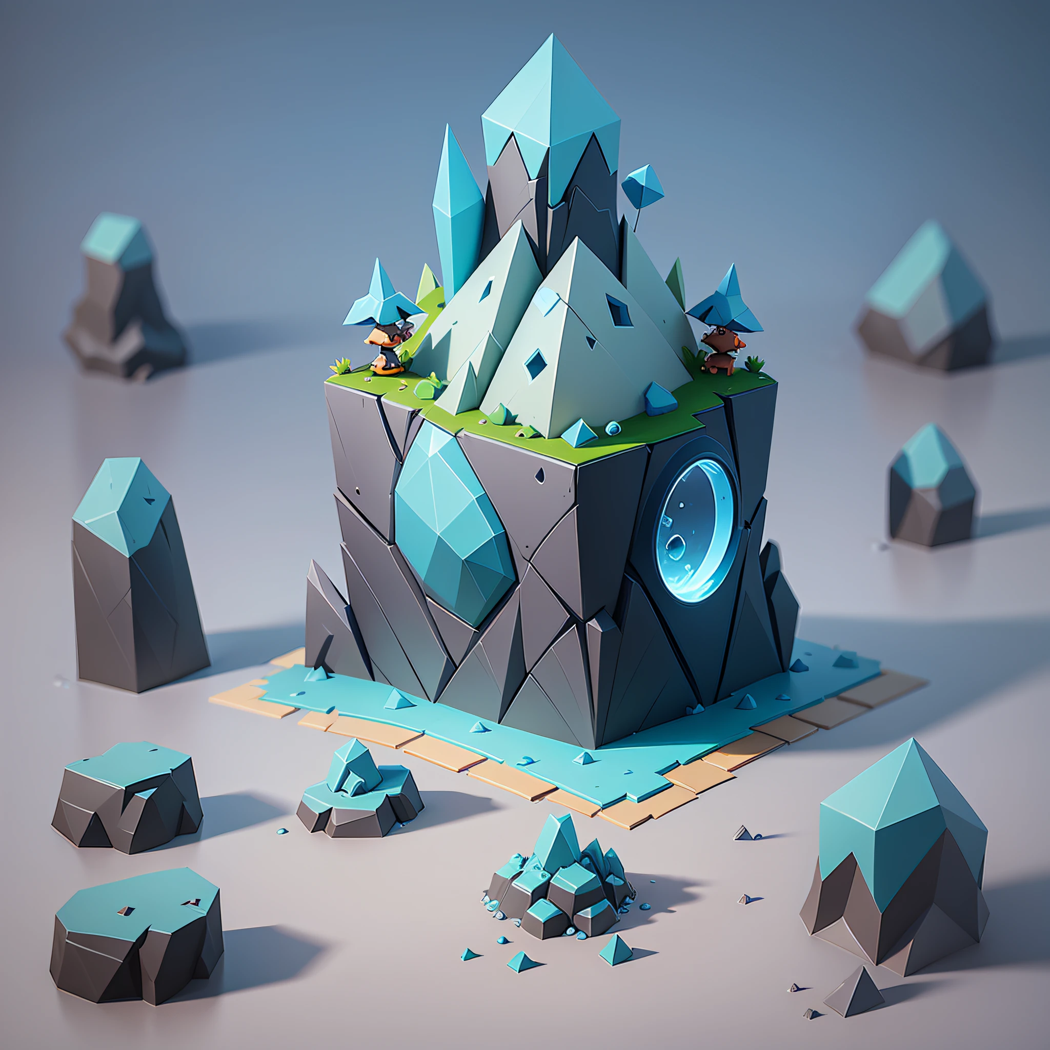 super detailed low poly rock asset for a 2d game, rayman legends style, concept art, plain background --auto --s2