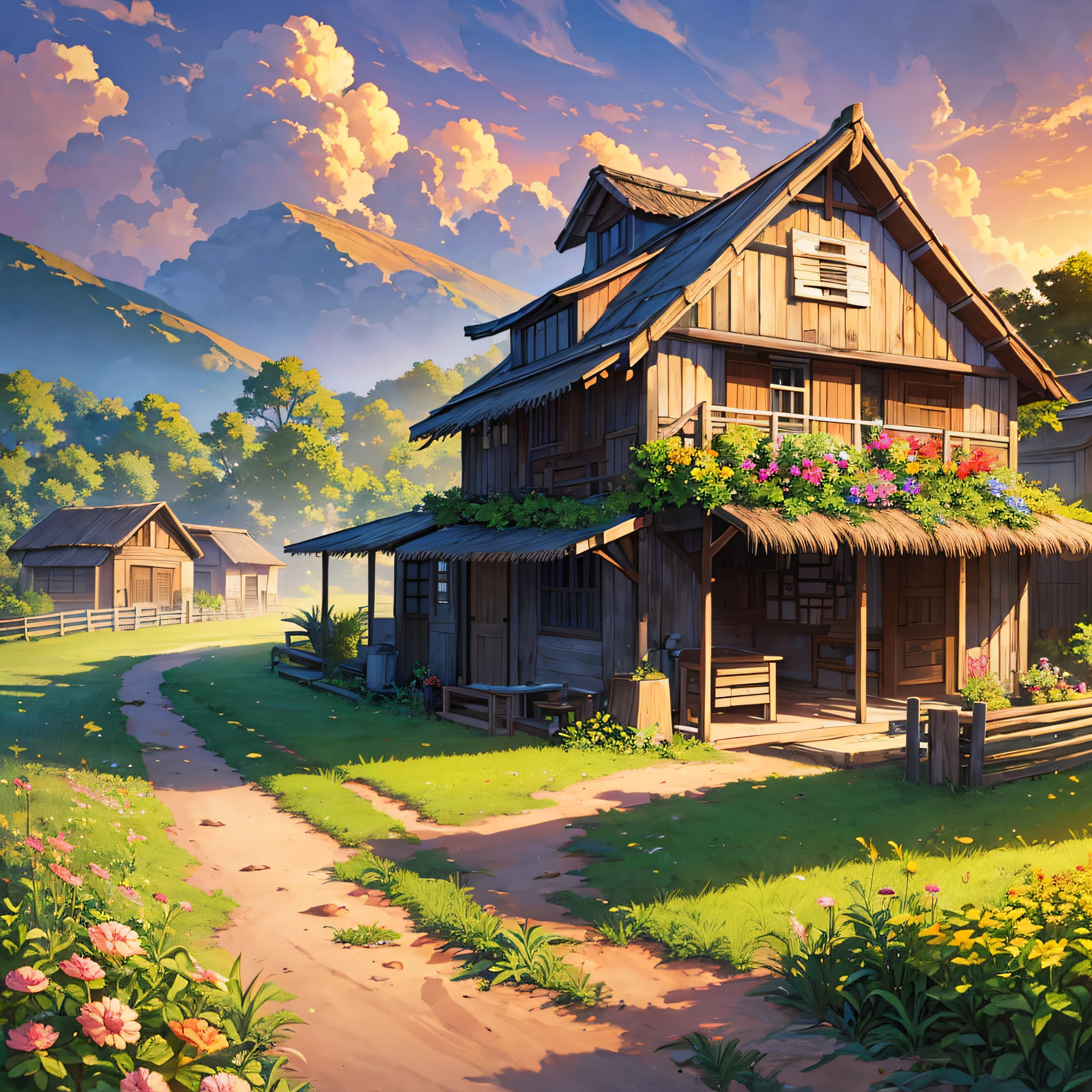 The perfect wallpaper would capture the image of boboletas amidst thriving farmland, sharing, under the soft glow of the setting sun, encapsulating the warmth of the local community and the culture of sharing. --auto --s2