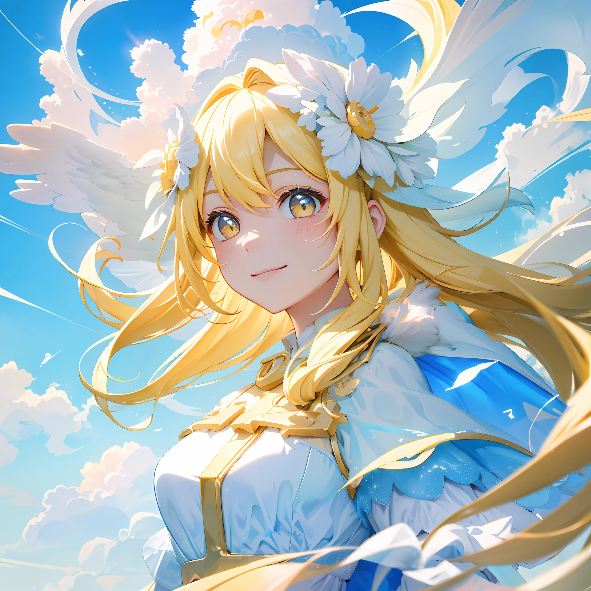 Sky background, cloud color cape, normal hands
