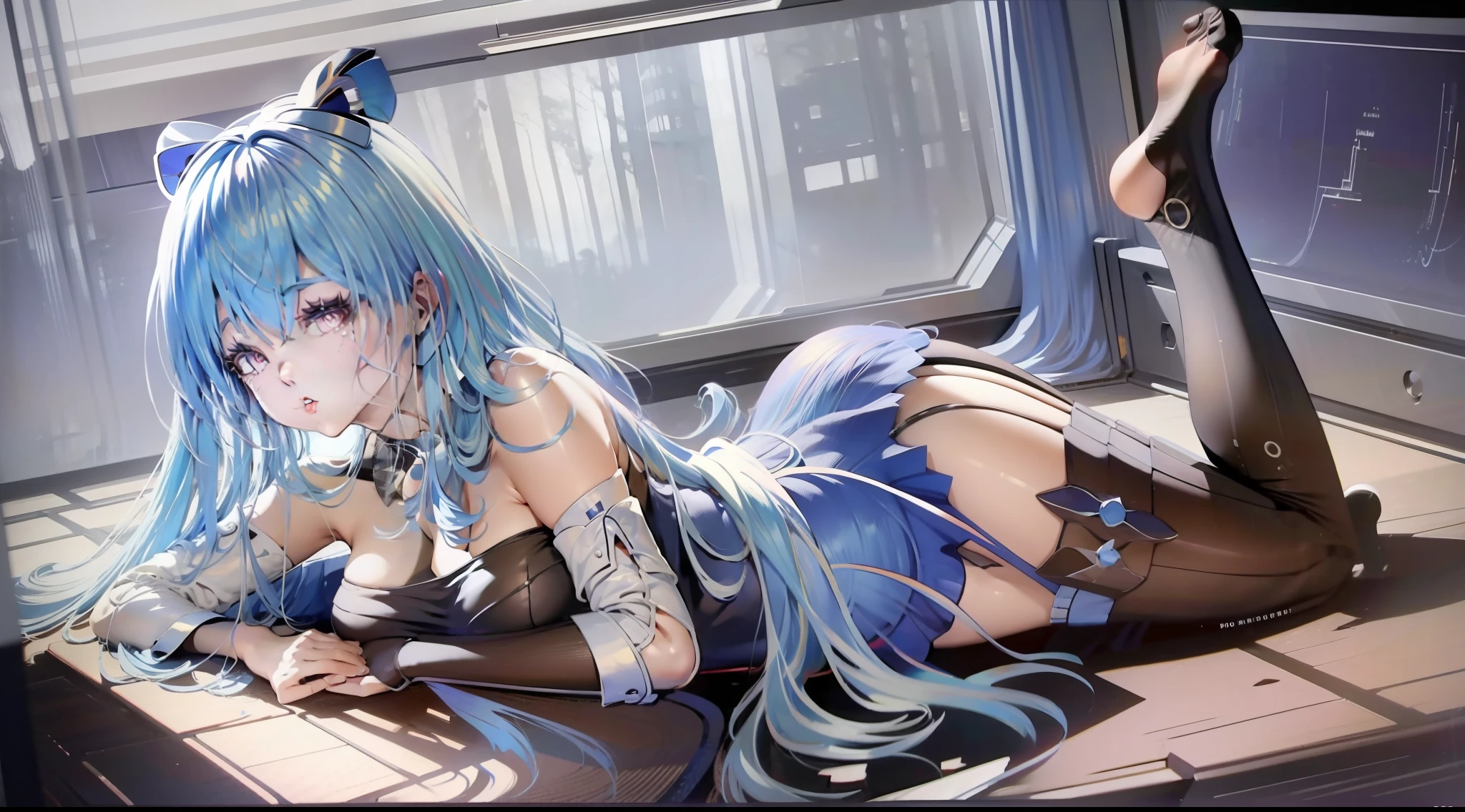 anime girl with blue hair and black stockings laying on a bed, seductive anime girl, anime art wallpaper 8 k, smooth anime cg art, anime art wallpaper 4 k, 4k anime wallpaper, anime art wallpaper 4k, best anime 4k konachan wallpaper, 4 k manga wallpaper, anime wallpaper 4k, anime wallpaper 4 k, nightcore