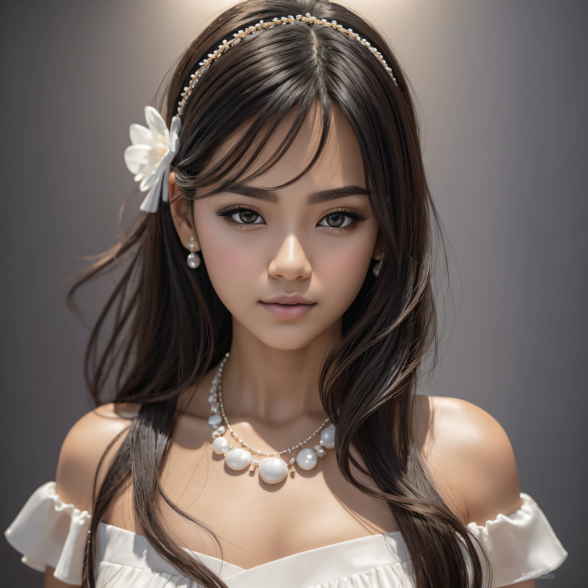 Best Quality, Masterpiece, High Resolution, 1Girl, Porcelain Dress, Hair Accessories, Necklace, Jewelry, Beautiful Face, Body, Tyndall Effect, Realism, Dark Studio, Edge Lighting, Two-tone Lighting, (High Detail Skin: 1.2), 8K UHD, DSLR, Soft Light, High Quality, Volumetric Light, Voy Shot, Photo, High Resolution, 4K, 8K, Background Blur, Black Hair,, --auto --s2