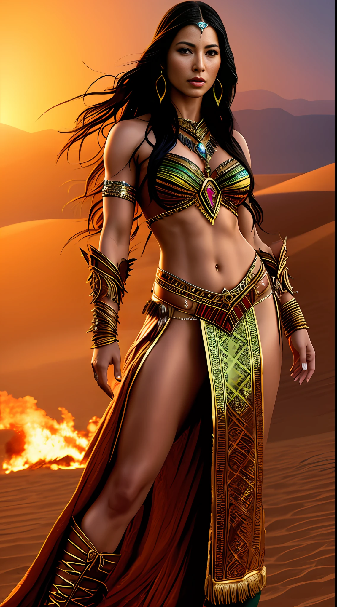 create Lynn Collins, foto by (Dejah Thoris:1.1), in Full body photography of the most beautiful artwork in the world, a beautiful woman in intricate costume burning in the desert, rainbow colors, ArtStation, CGSociety, complex, high detail, clear focus, dramatic, realistic pictorial art trends Greg Rutkovsky