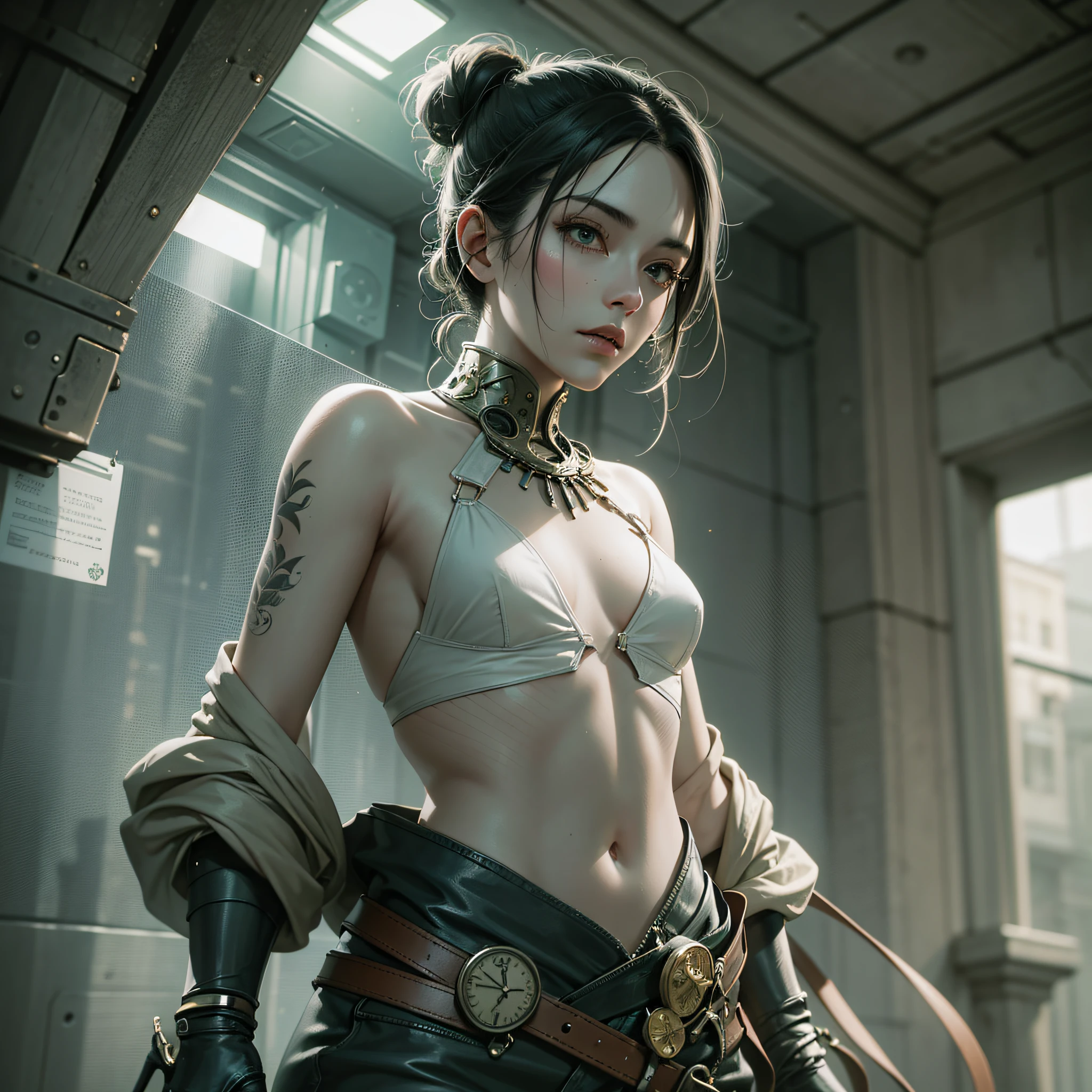 A portrait of a lonely beauty zombie girl alone in a crowd, alabaster skin, grunge suit, gangly background, dubious poses, perfect face, hyper detailed, Dead inside, green eyes, (extremely detailed CG Unity 8K wallpaper), the most beautiful artwork in the world, Atey Ghailan, in the style of Studio Ghibli, by Jeremy Mann,  Greg Manchess, Antonio Moro, Intricate, high detail, Photorealistic painting art by Midjourney and Greg Rutakowski, Matte, Bryan organ, Unity 8K CG wallpaper extremely detailed, high detail, Photorealistic painting art by Midjourney and Greg Rutakowski, Matte, Bryan organ, Unity 8K CG wallpaper extremely detailed, High detail, Photorealistic painting art by Midjourney and Greg Rutzowski,  Matte, Bryan organ, extremely detailed CG Unity 8K wallpaper, High detail, photorealistic painting art by Midjourney and Greg Rutakowski, matte, Bryan organ --auto --s2
