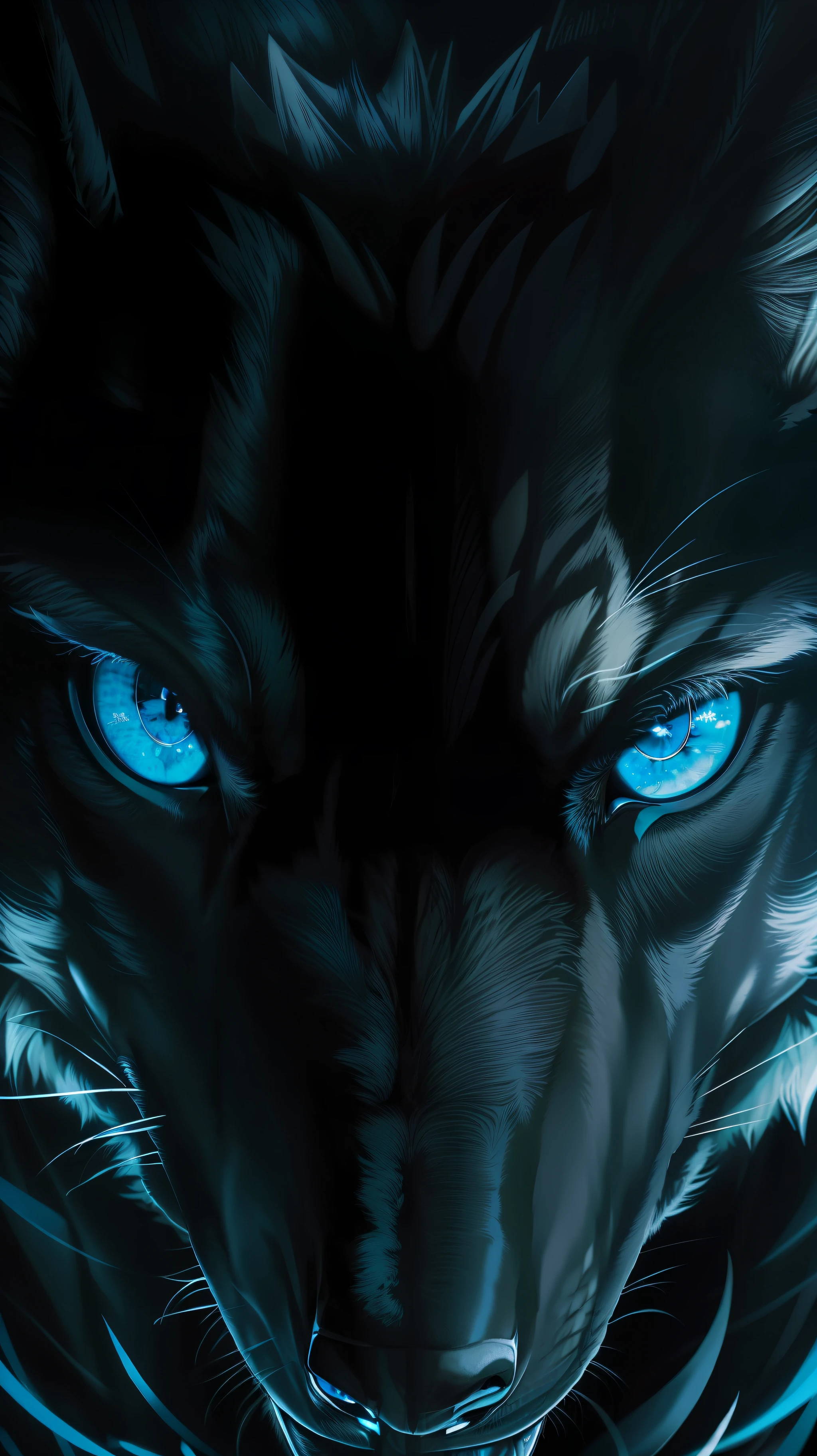 Black wolf with blue eyes "detailed, high resolution image, HDR, 4K"