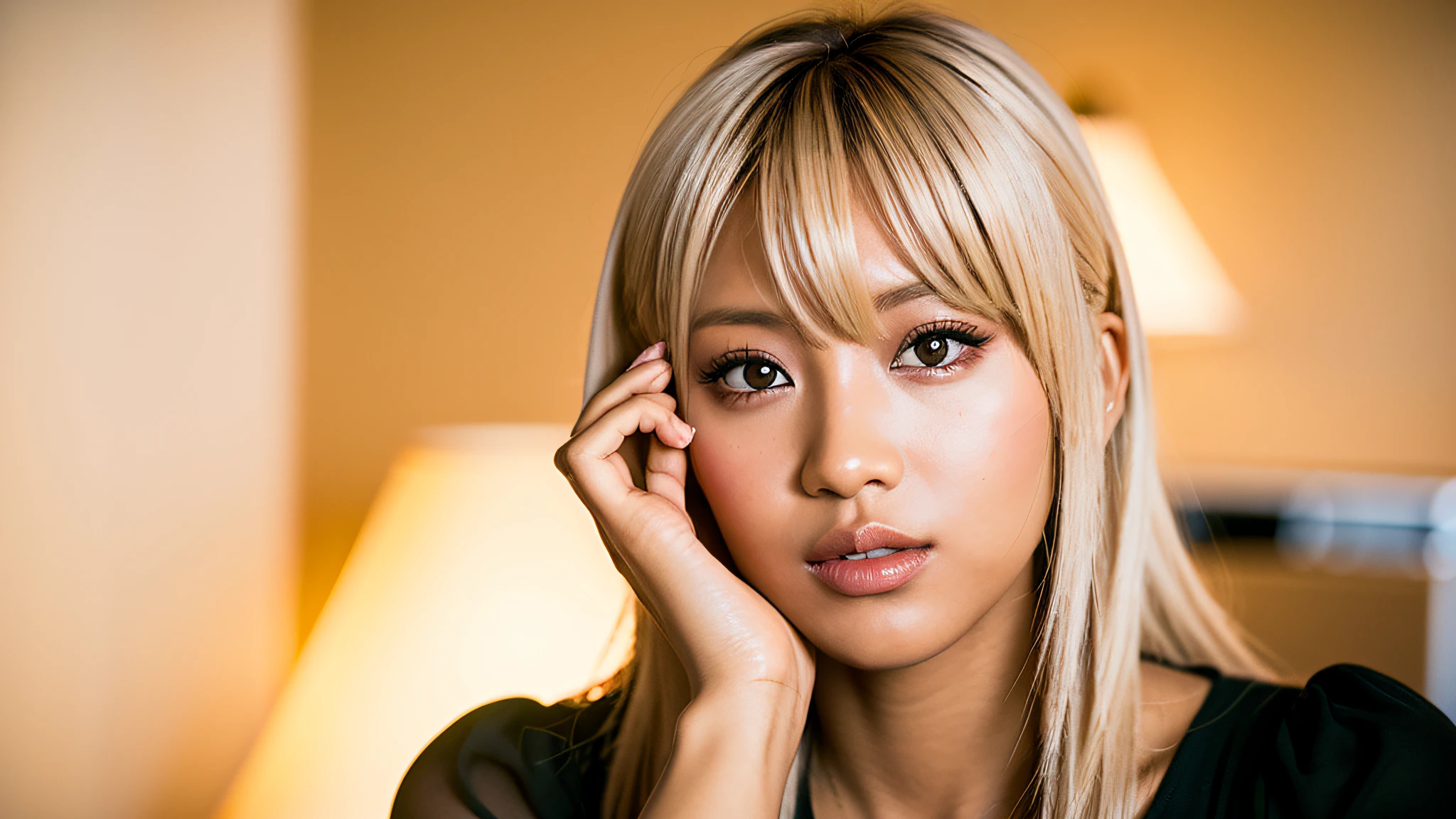 gyaru, dark-skinned, working hard, sony a7, 35mm Lens, f1.8, film gain, golden hour, soft lighting